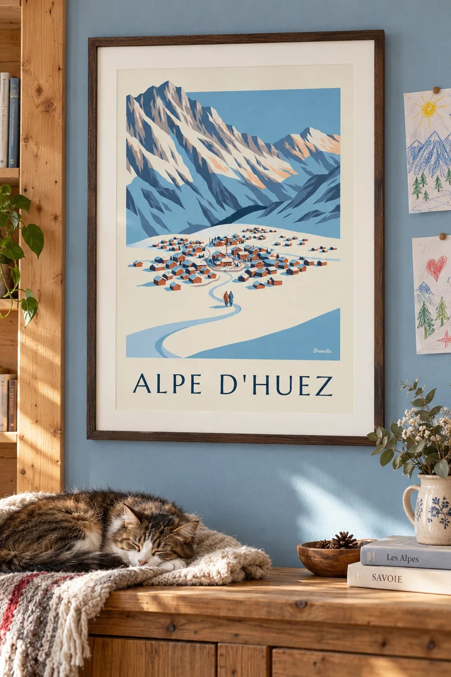 Alpe d'Huez from Pic Blanc in winter poster : framed on the wall