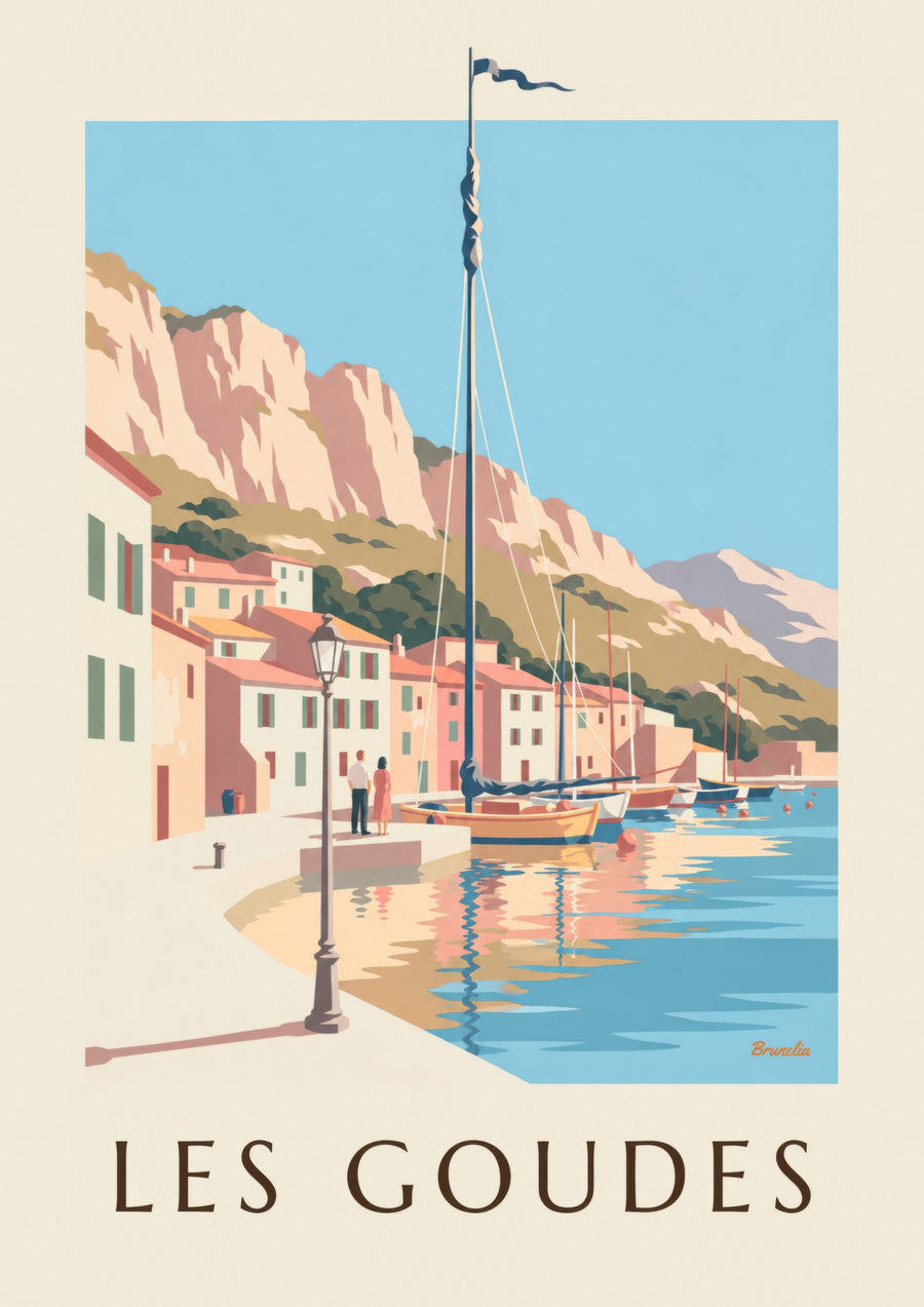 Les Goudes harbour at sunset poster