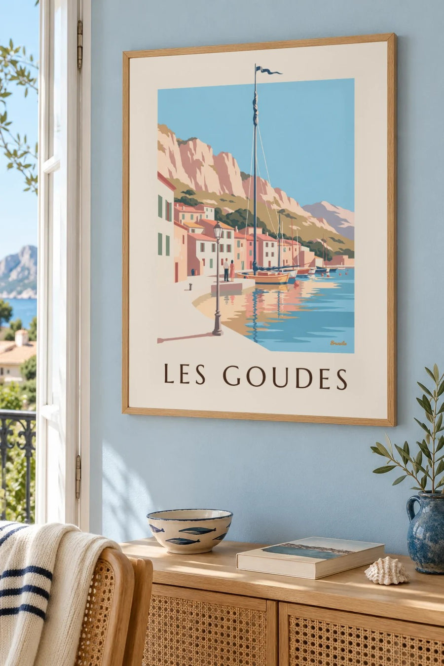 Les Goudes harbour at sunset poster : framed on the wall