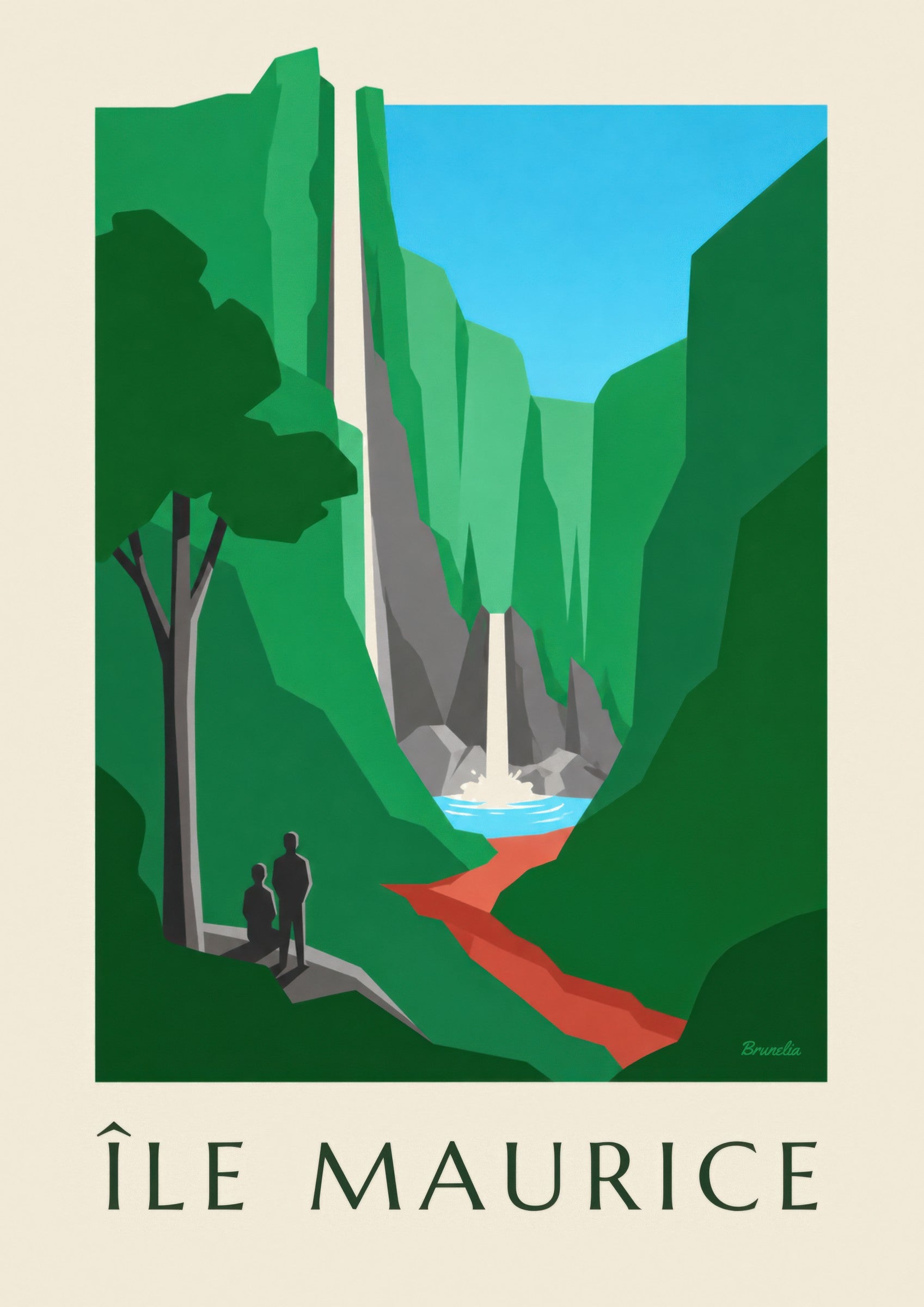 Mauritius Poster, Chamarel Waterfall (MAURITIUS title): close-up detail
