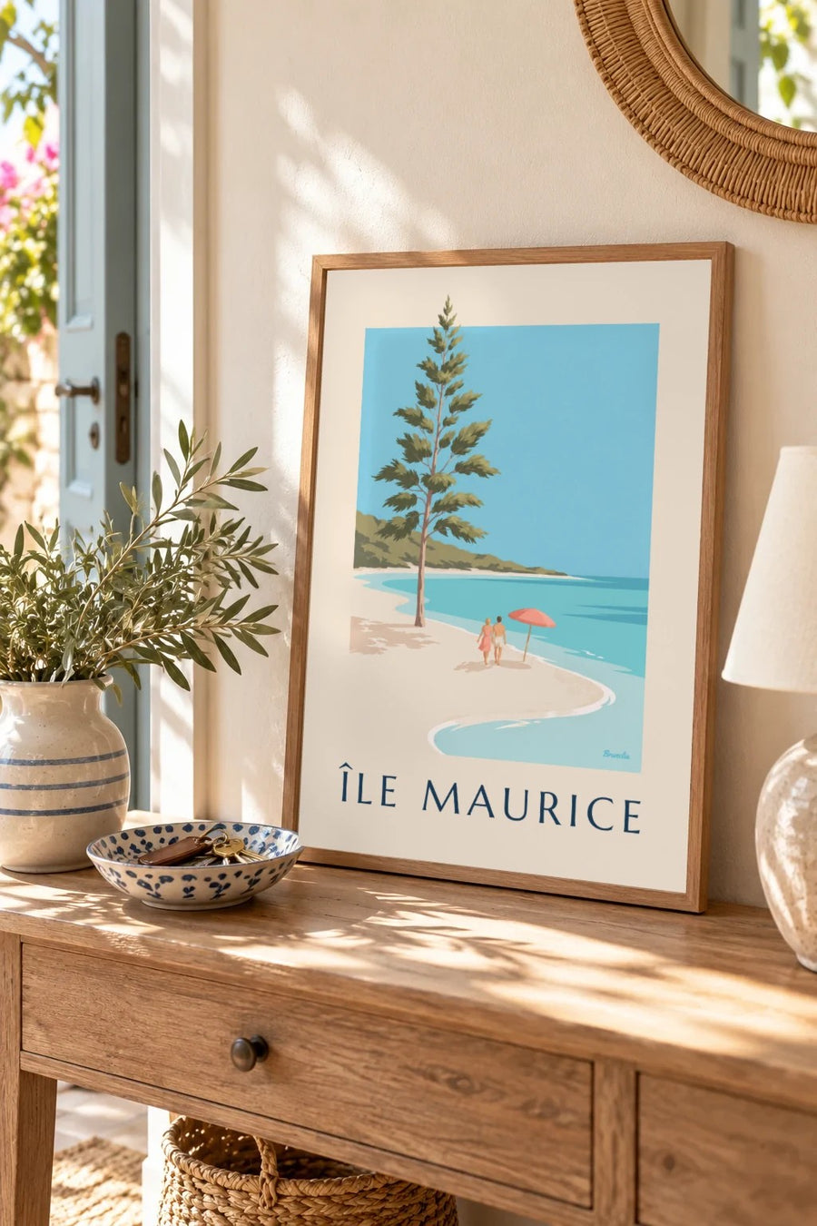 Mauritius Poster, Blue Bay Beach (MAURITIUS title) : small A4 size, framed