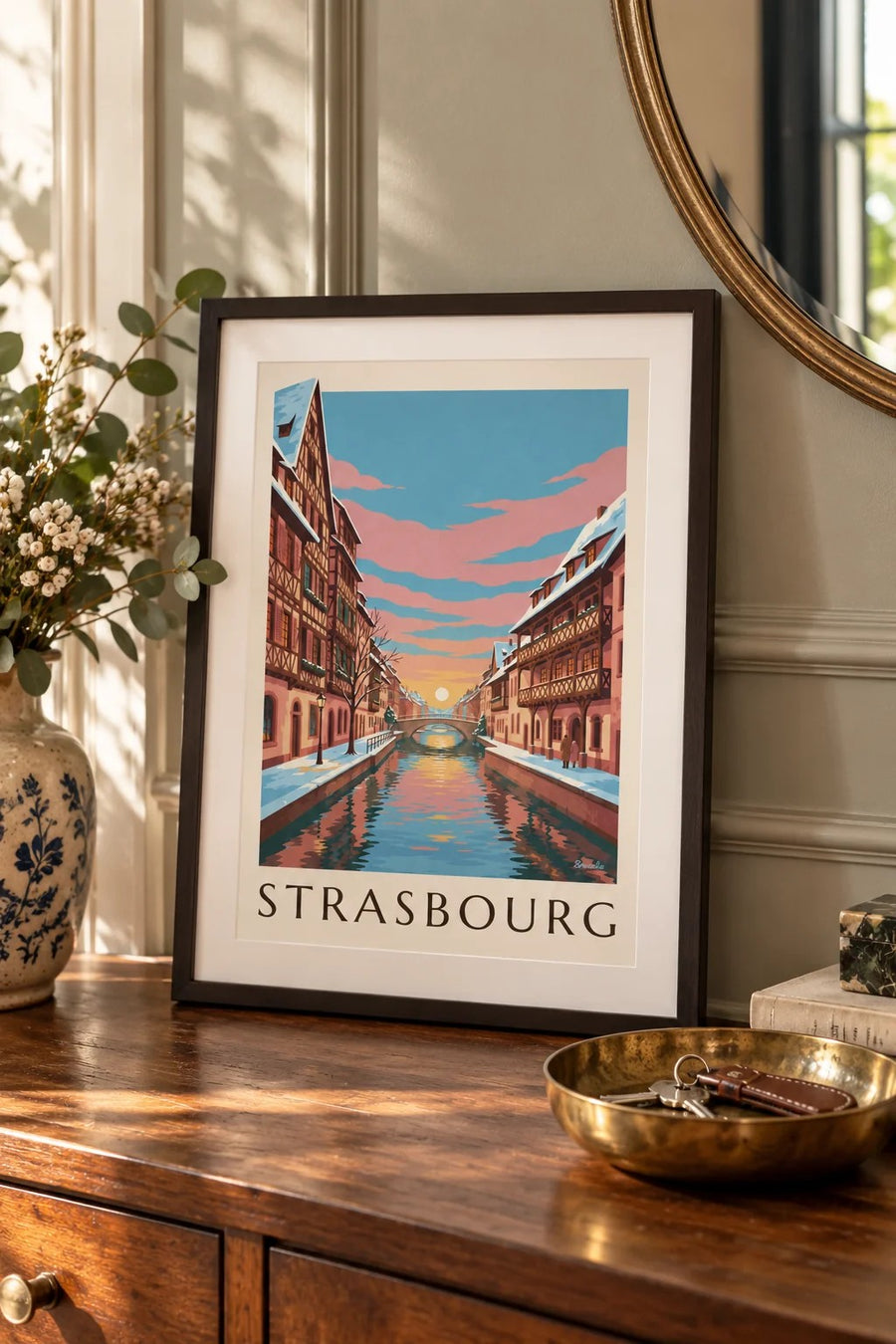 Strasbourg Petite France in winter poster : small A4 size, framed