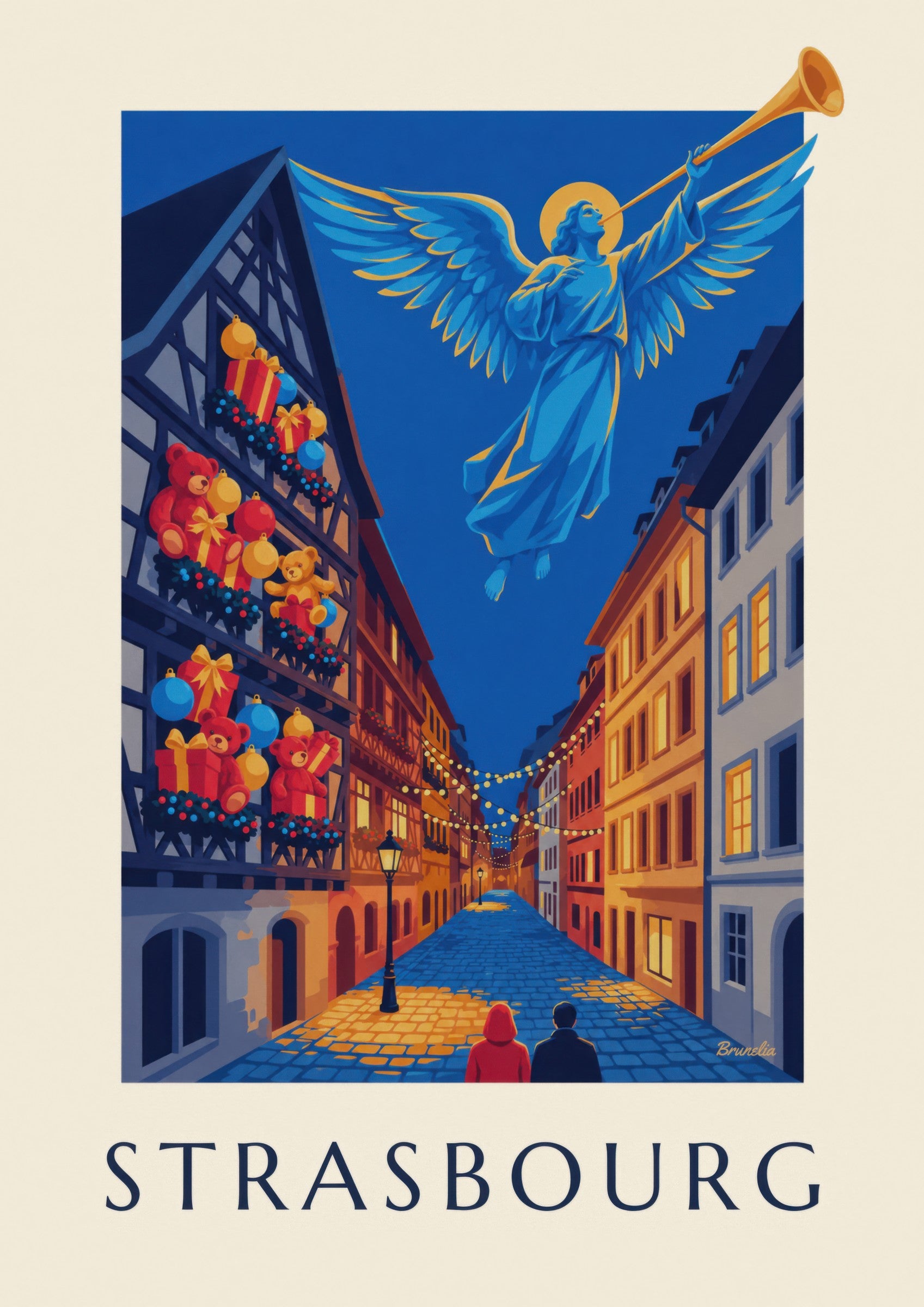 Strasbourg Christmas glowing angel poster: close-up detail