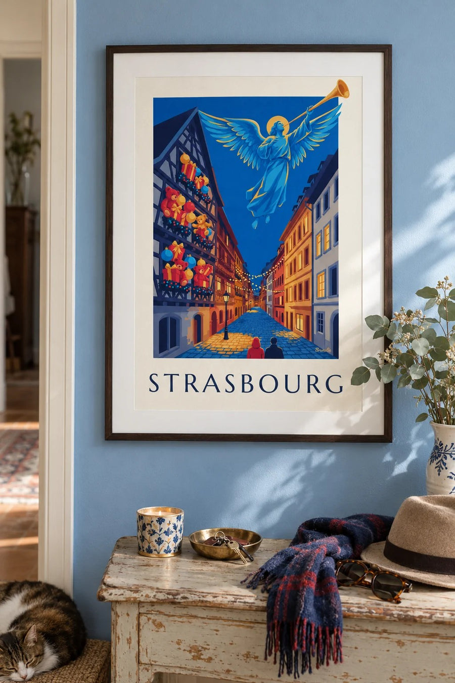 Strasbourg Christmas glowing angel poster : framed on the wall