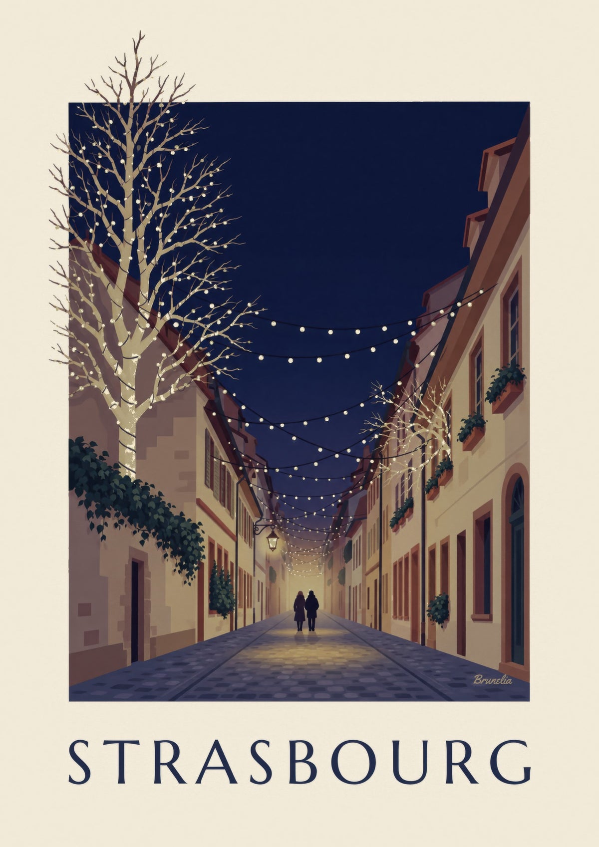 Strasbourg alley lit up for Christmas poster