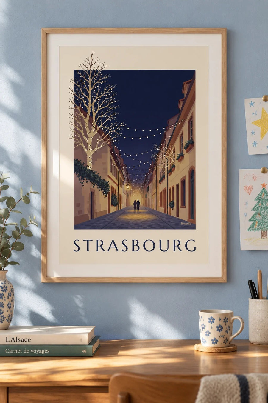 Strasbourg alley lit up for Christmas poster : framed on the wall