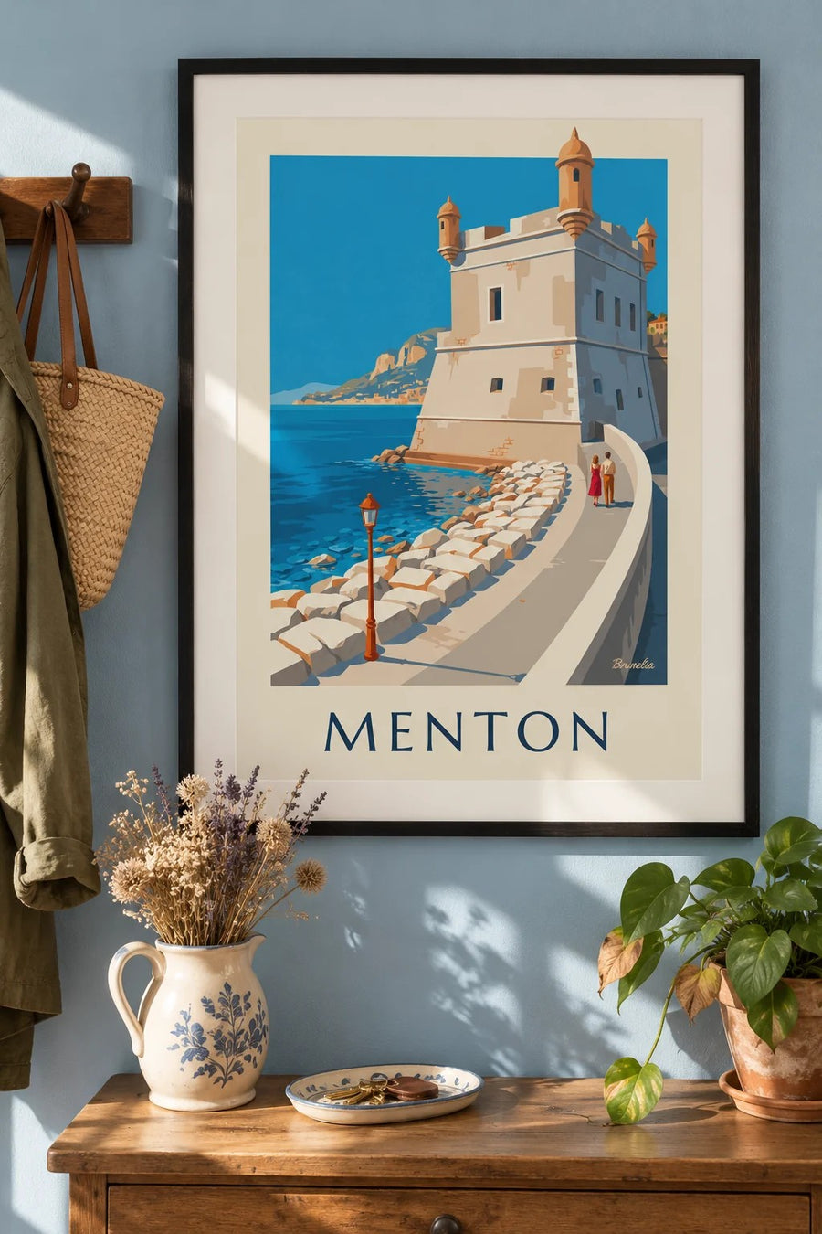 Menton Old Harbour Bastion Seaside Poster : framed on the wall