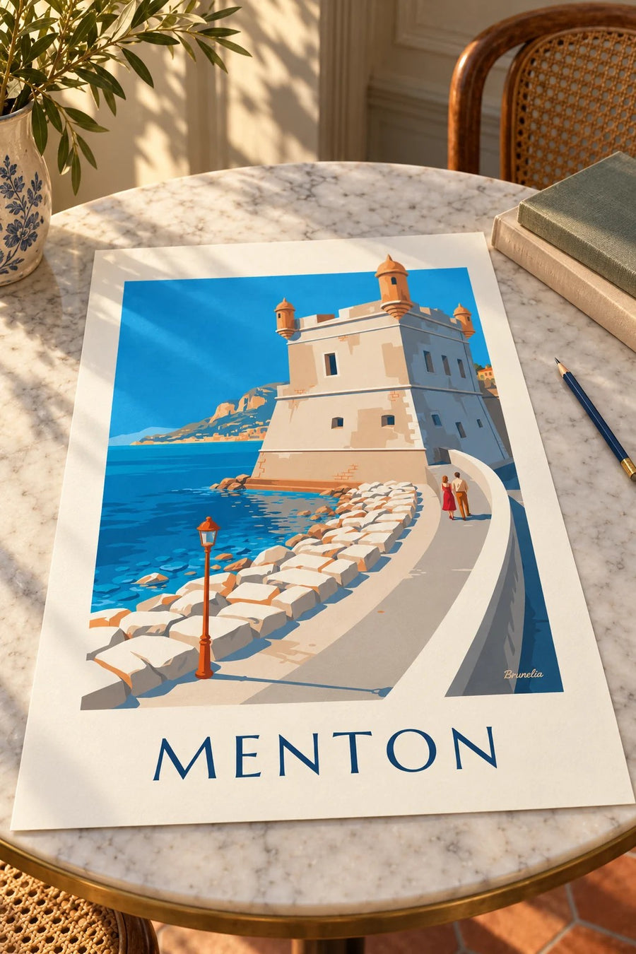 Menton Old Harbour Bastion Seaside Poster : standing on a table