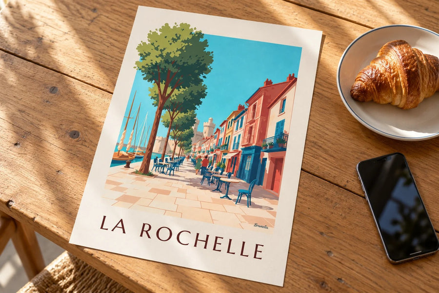 Gabut in La Rochelle Poster, Colourful Houses : standing on a table
