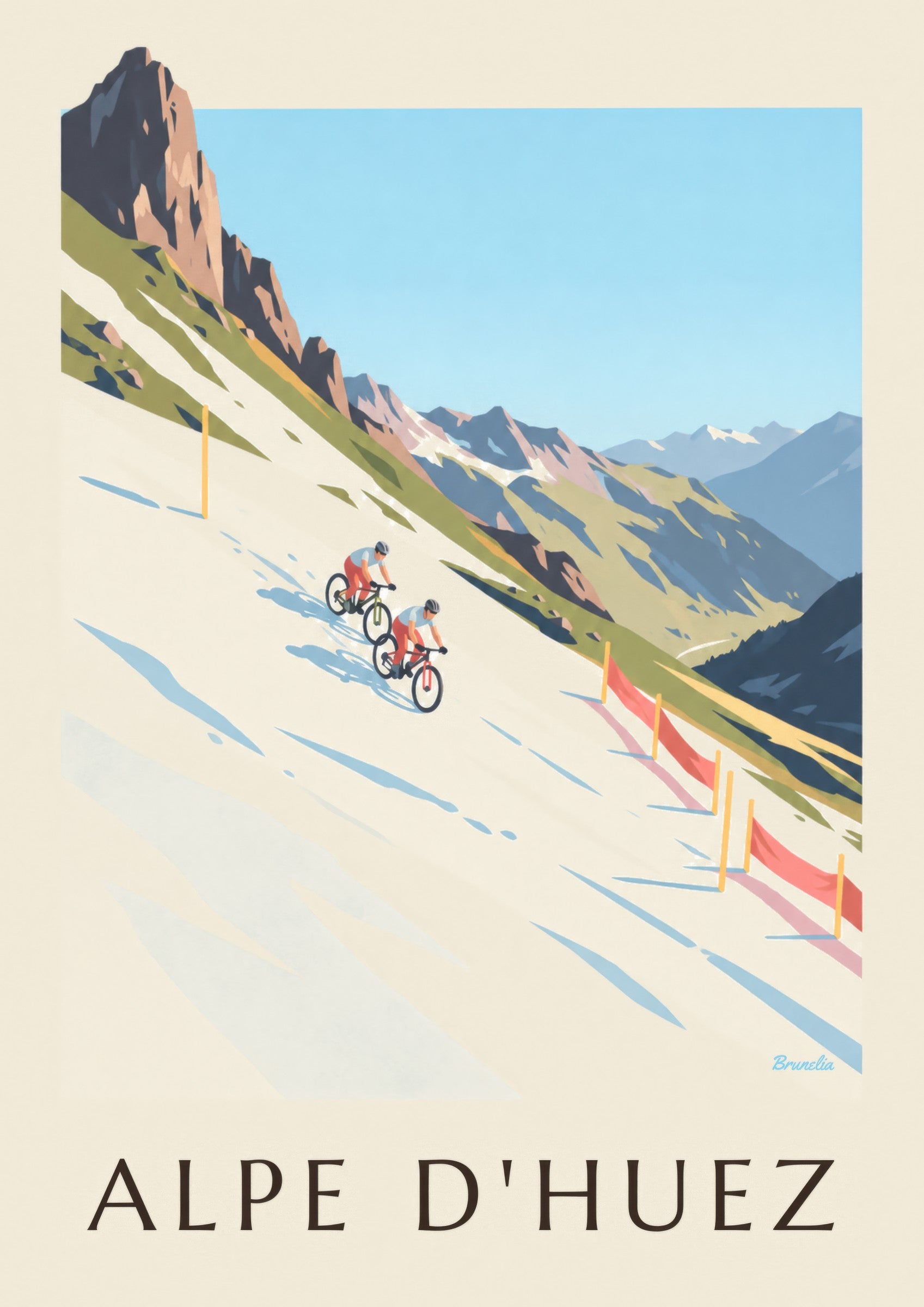 Alpe d'Huez mountain biking on snow poster: close-up detail