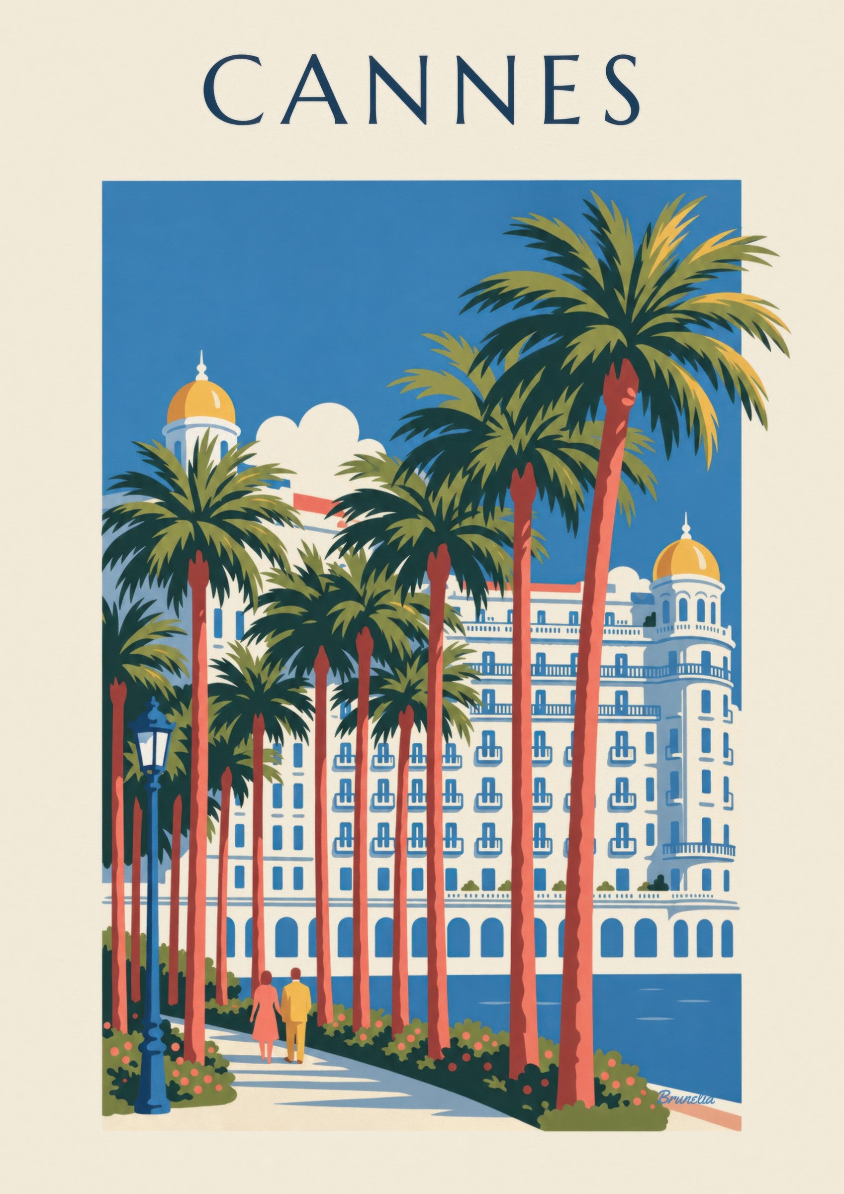 Cannes Croisette palm trees and grand hotel poster: close-up detail