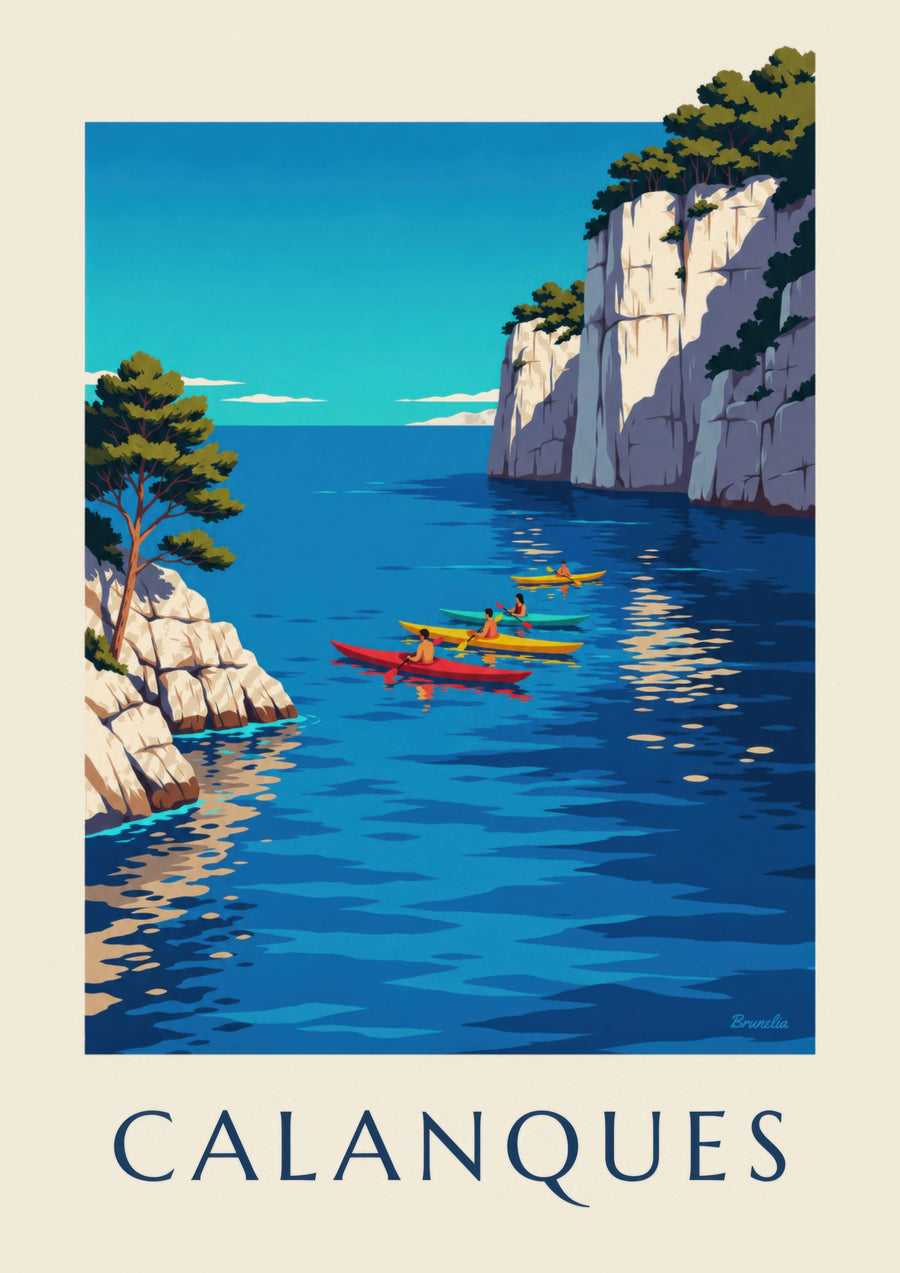 Affiche kayaks de mer dans les calanques