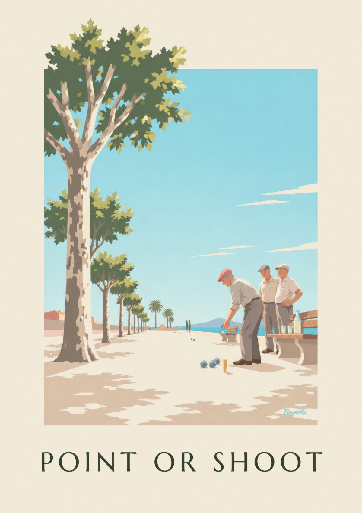 Pétanque game under plane trees poster