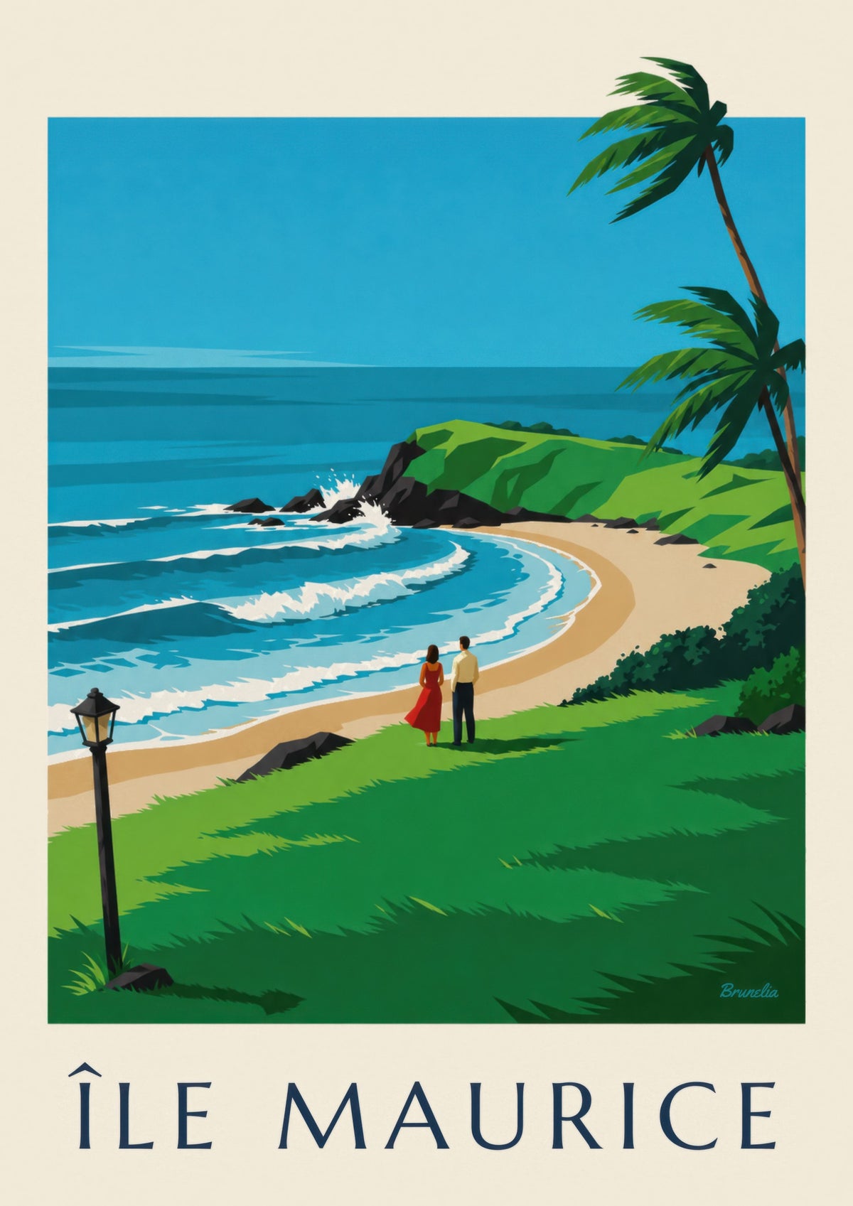Affiche Île Maurice, côte sauvage de Gris-Gris (titre ÎLE MAURICE)