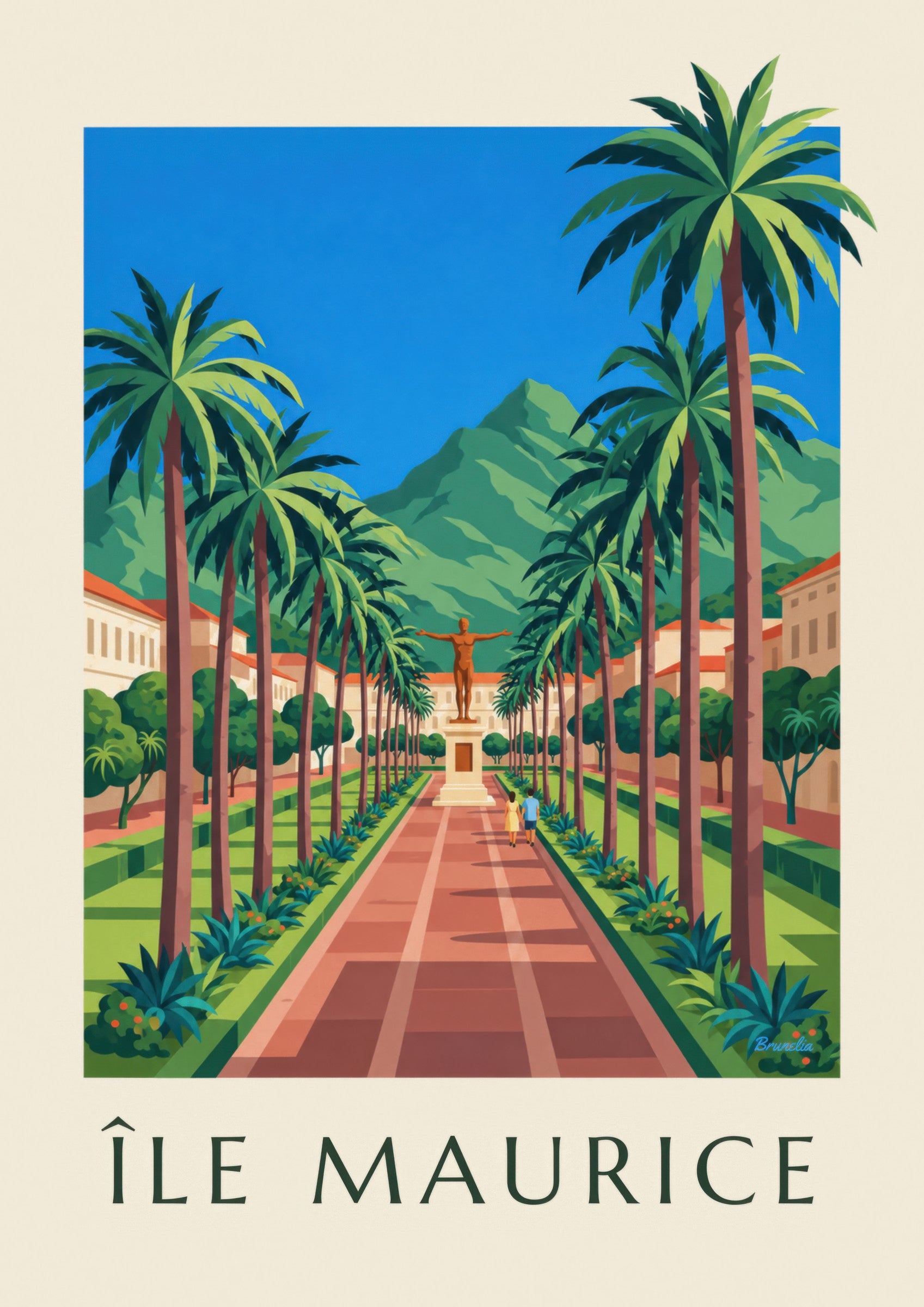 Affiche Port-Louis, place d'Armes et palmiers (titre ÎLE MAURICE): close-up detail