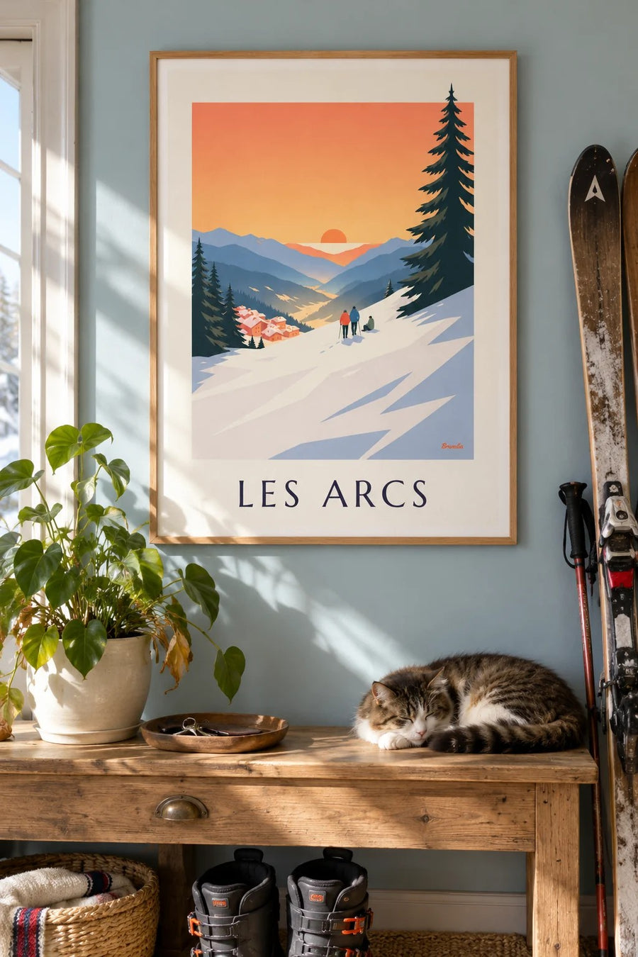Les Arcs sunset over Arc 1800 poster : framed on the wall