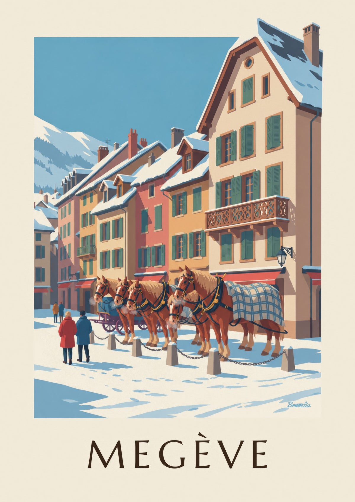 Megève winter horse-drawn carriage poster