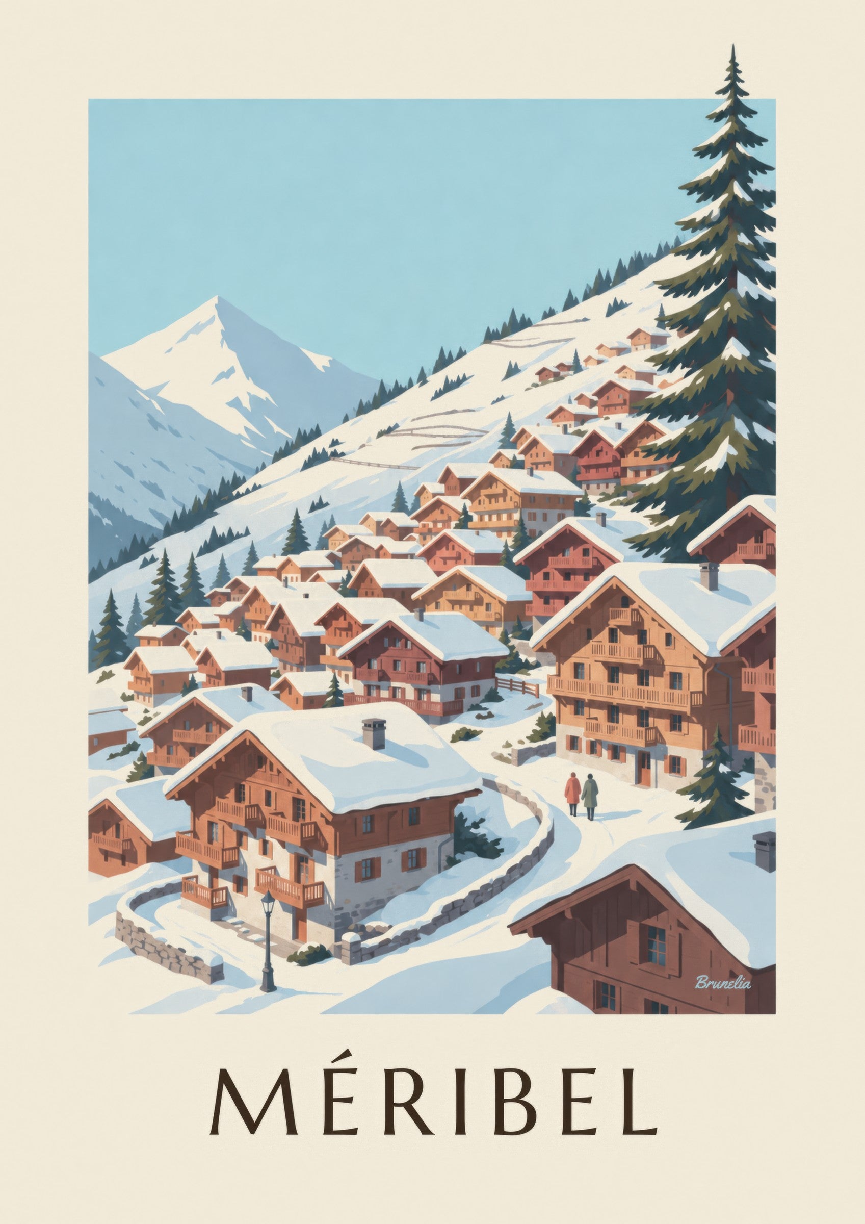 Méribel snow-covered chalets poster: close-up detail