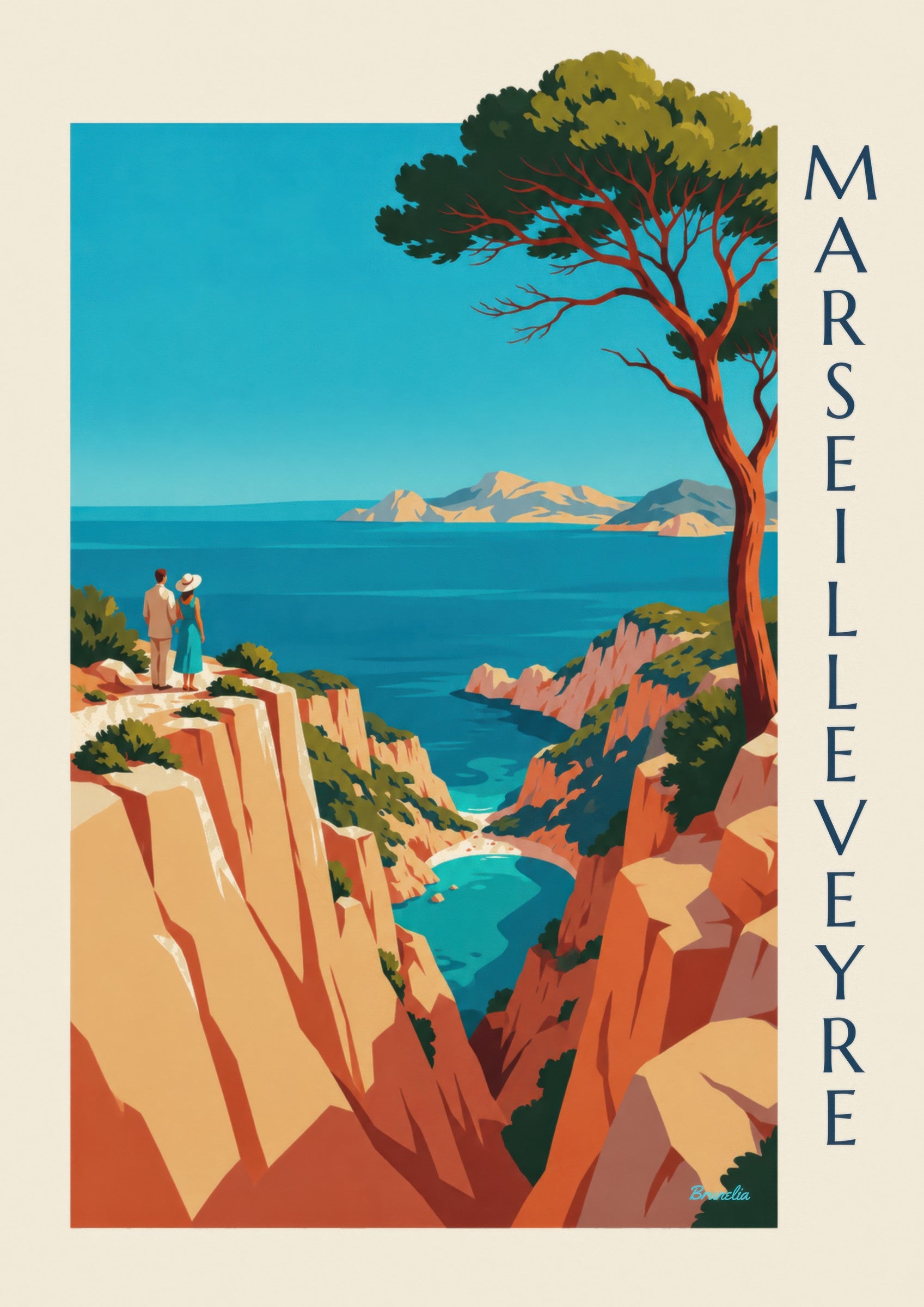 Marseilleveyre calanque and Riou islands poster: close-up detail