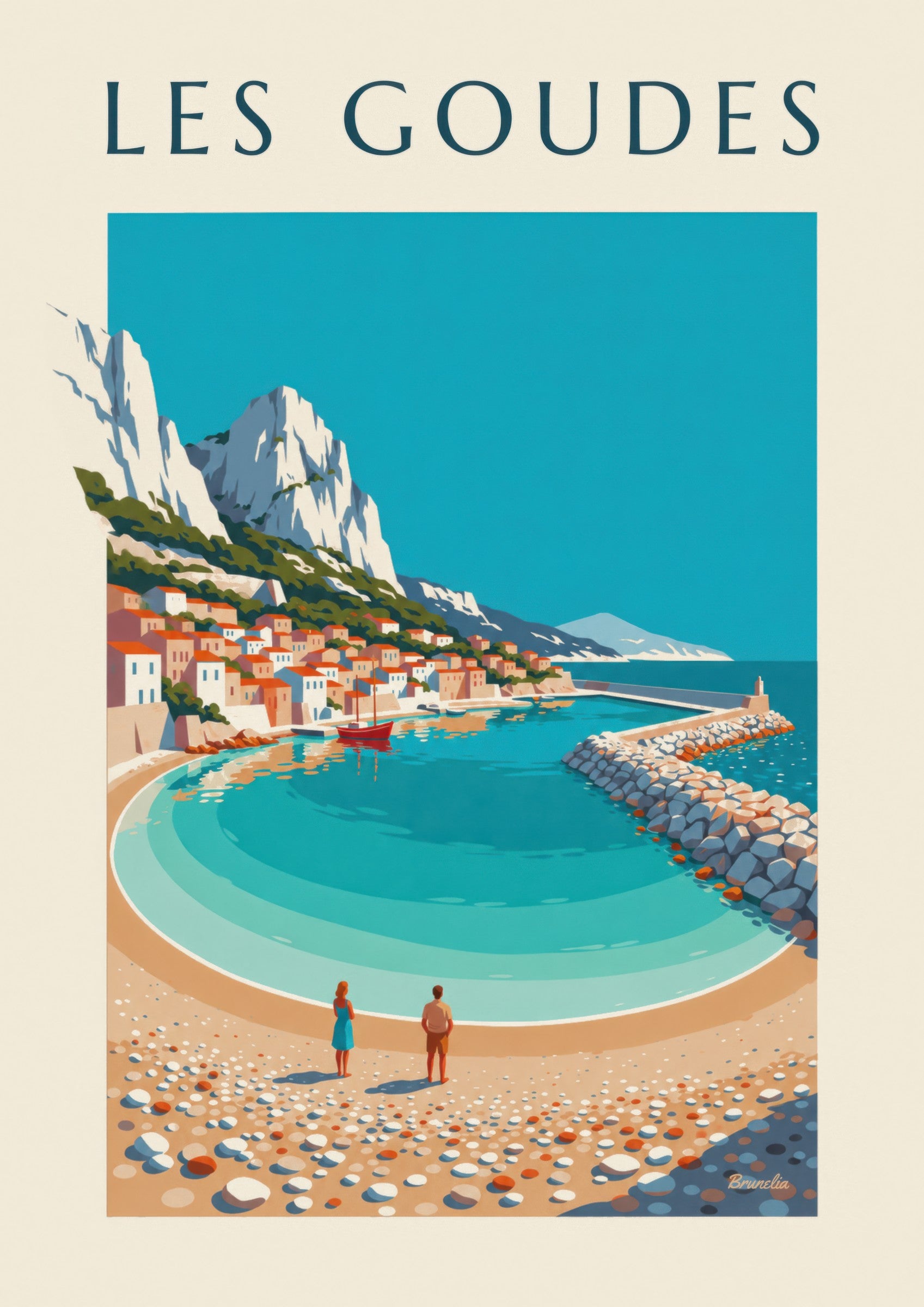 Les Goudes port Marseille, cove and jetty poster: close-up detail