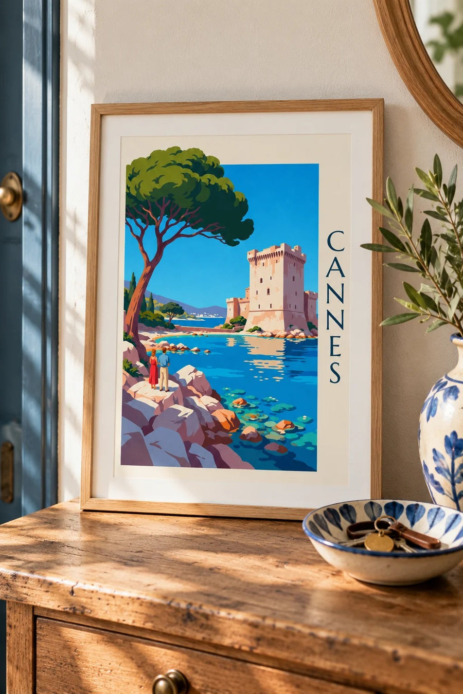 Affiche monastère fortifié de Saint-Honorat : petit format A4 encadré