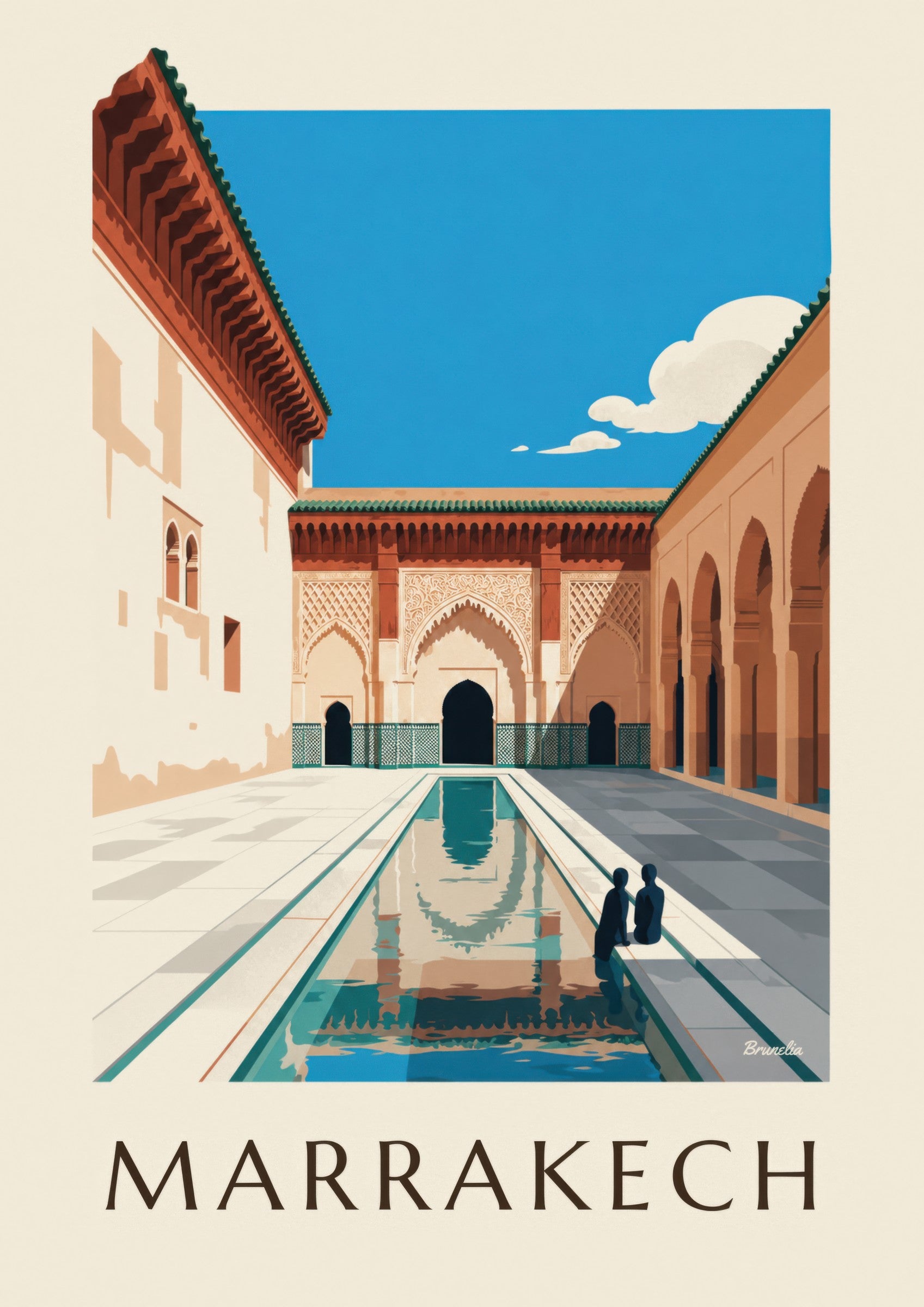 Ben Youssef Madrasa courtyard Marrakech poster: close-up detail