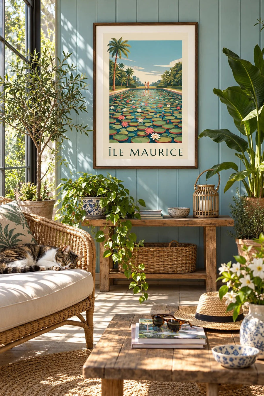 Mauritius giant water lilies poster : framed on the wall