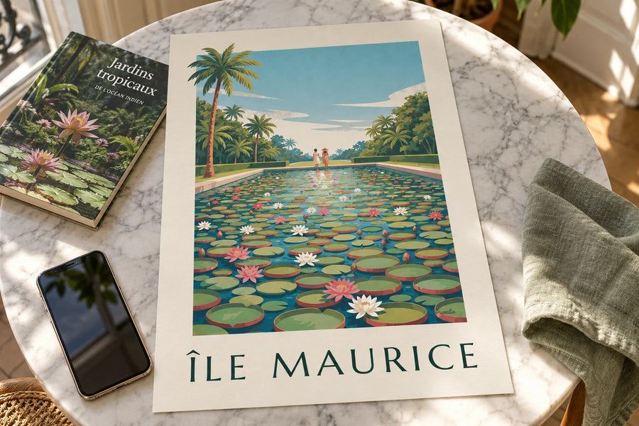 Mauritius giant water lilies poster : standing on a table