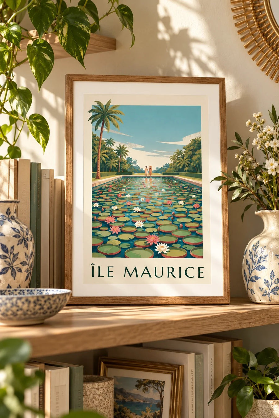 Mauritius giant water lilies poster : small A4 size, framed
