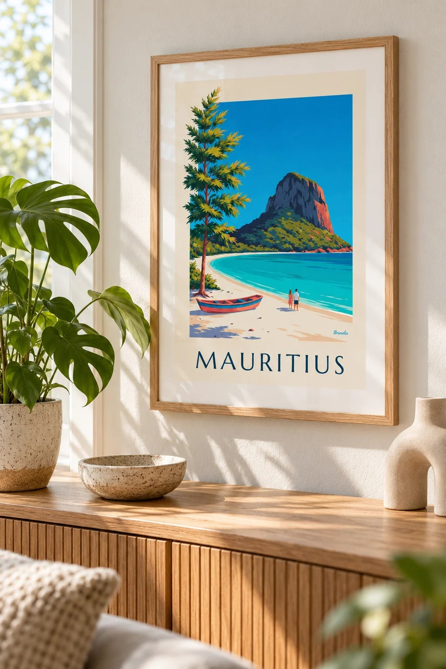 Le Morne Brabant and Mauritius lagoon poster: small A4 size, framed