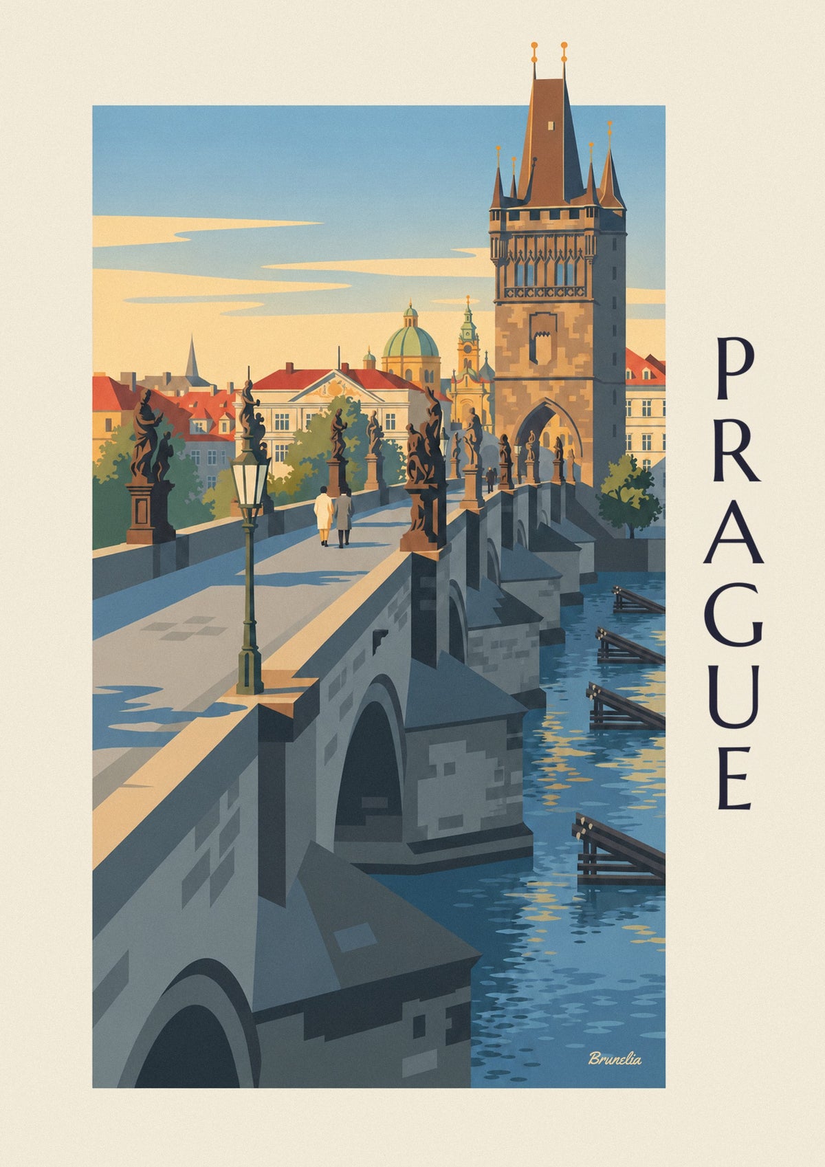 Prague Charles Bridge and Gothic tower on the Vltava poster