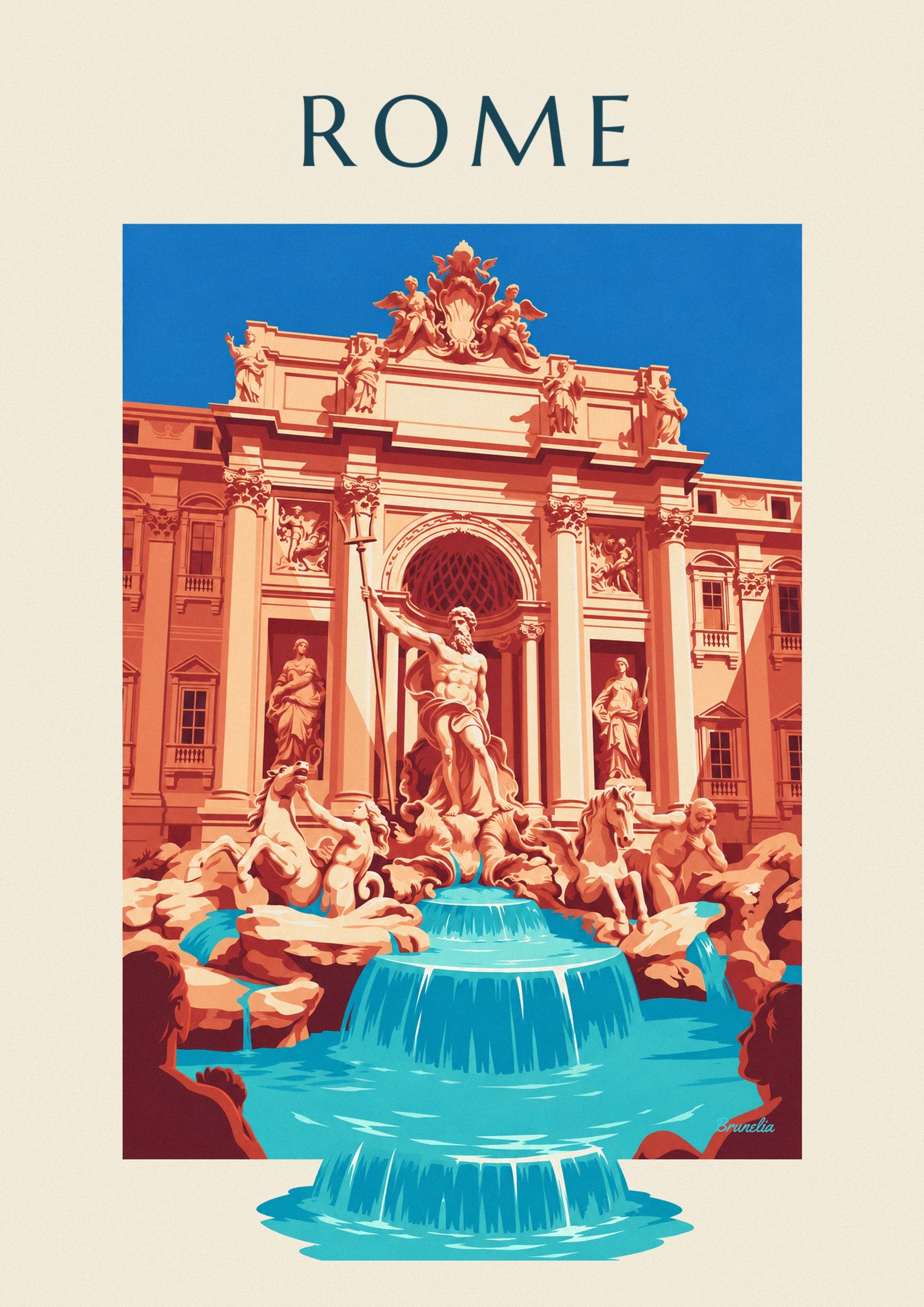 Trevi Fountain and Neptune statue in Rome poster: close-up detail