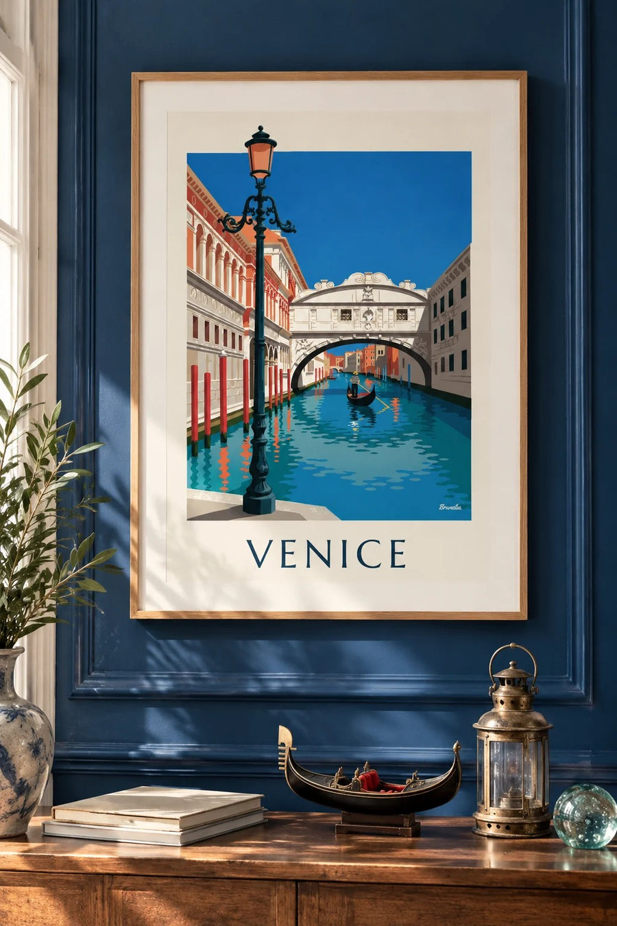 Gondola under the Bridge of Sighs in Venice poster: framed on the wall