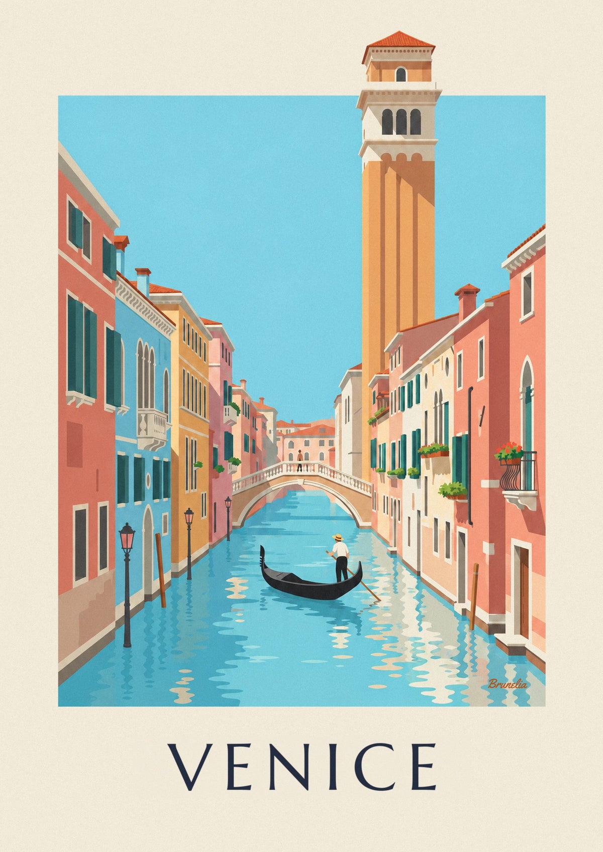 Gondolier on a Venice canal poster