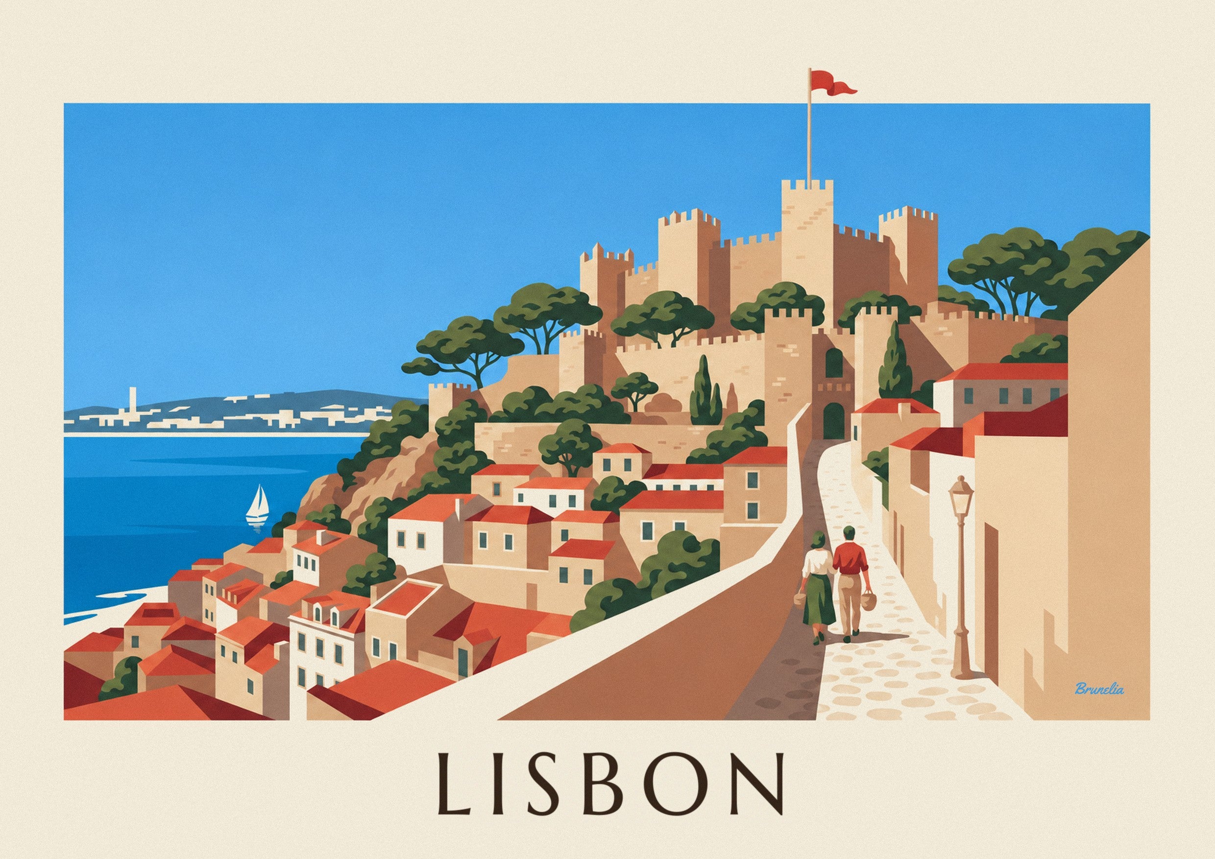 Lisbon Saint George’s Castle and Alfama rooftops poster: close-up detail