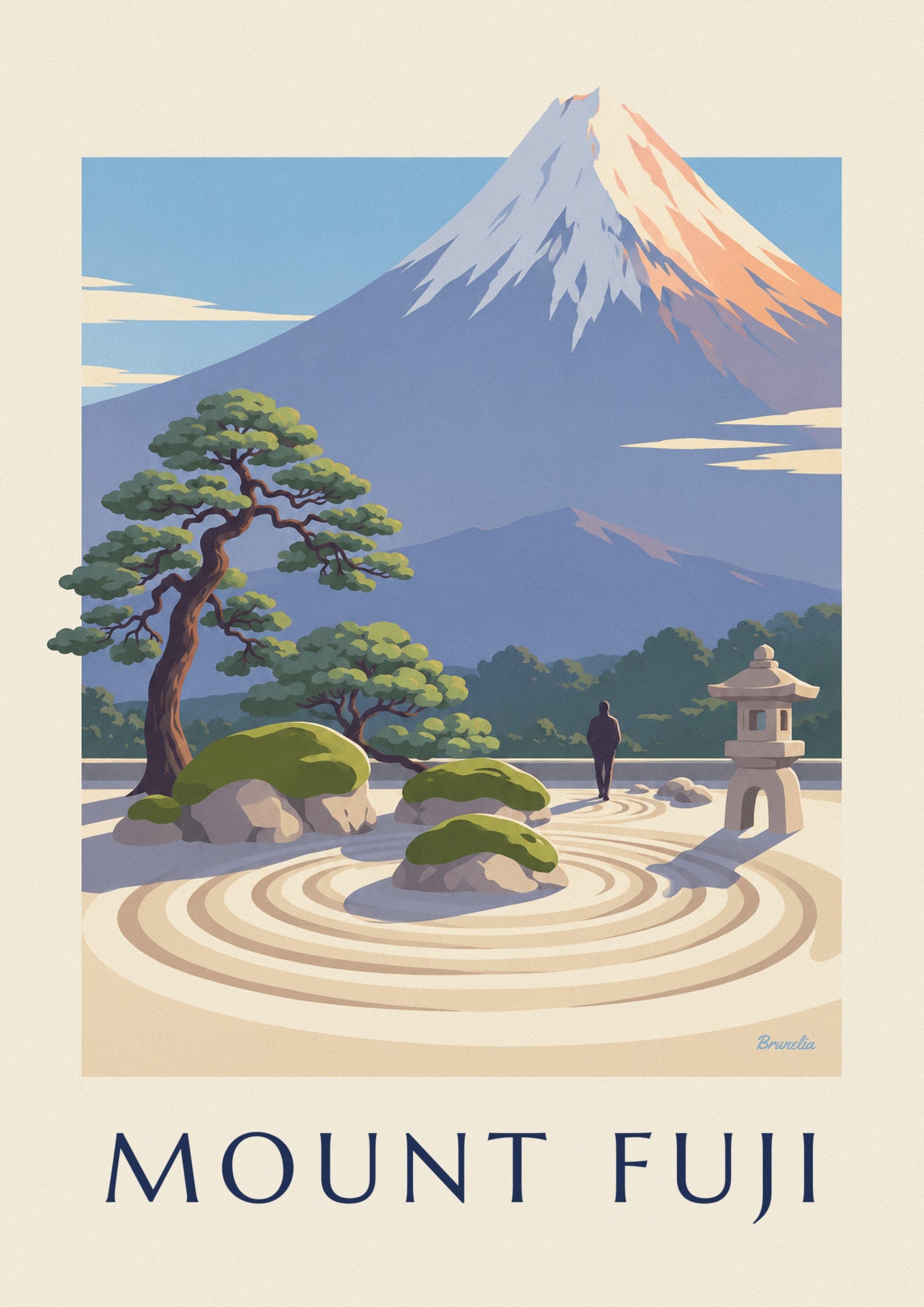 Japanese zen garden facing Mount Fuji poster: close-up detail