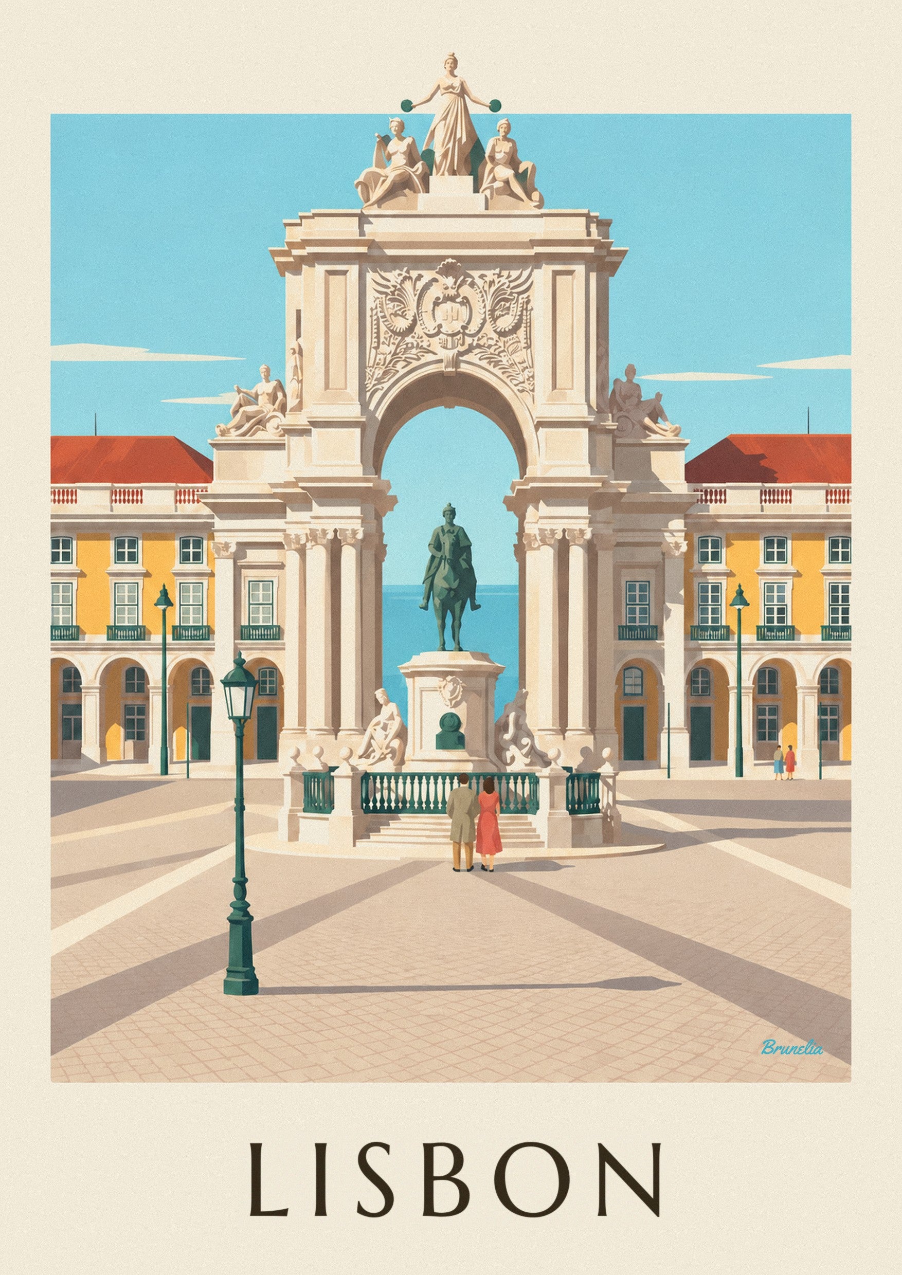 Place du Commerce and Rua Augusta arch in Lisbon poster: close-up detail