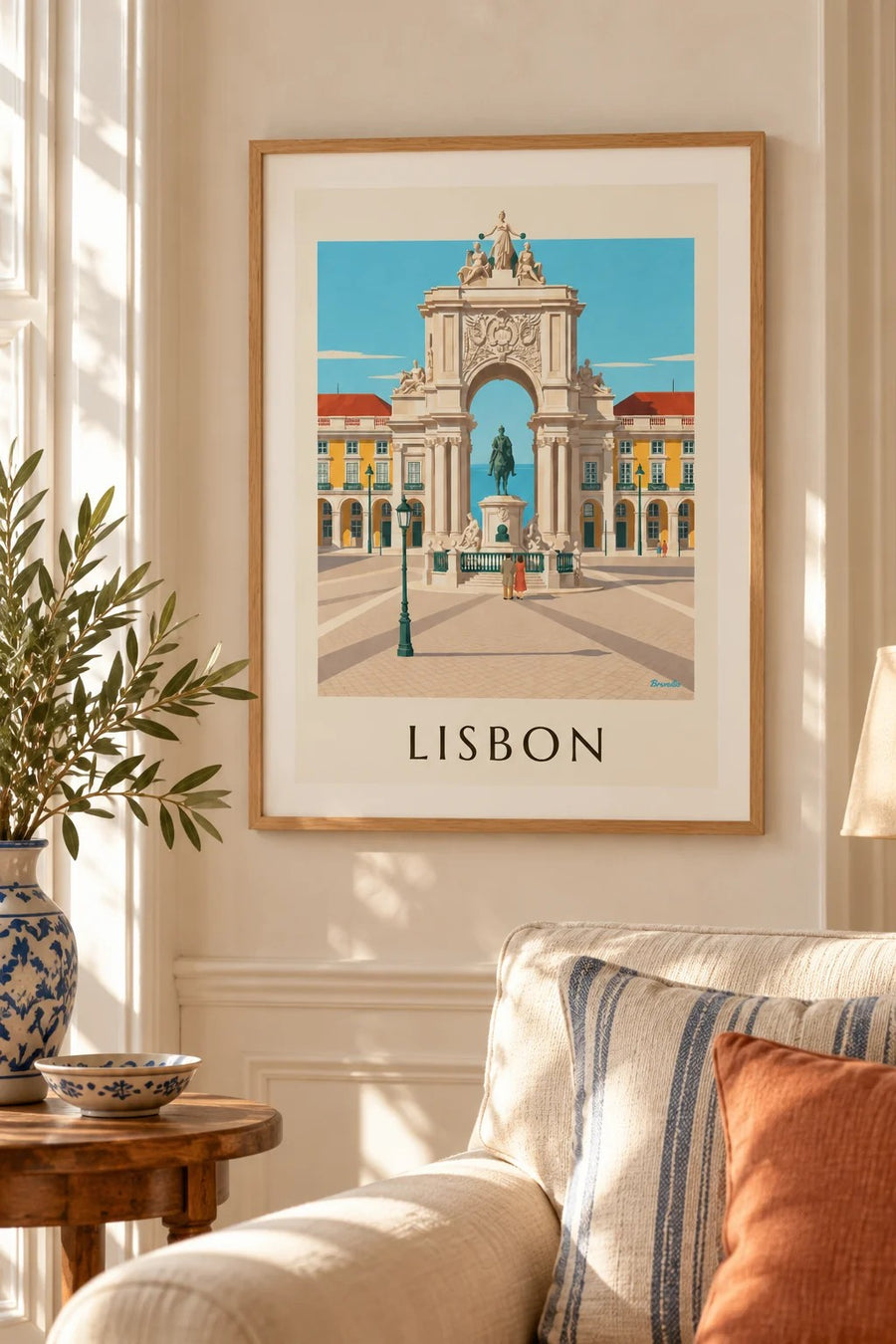 Place du Commerce and Rua Augusta arch in Lisbon poster: small A4 size, framed