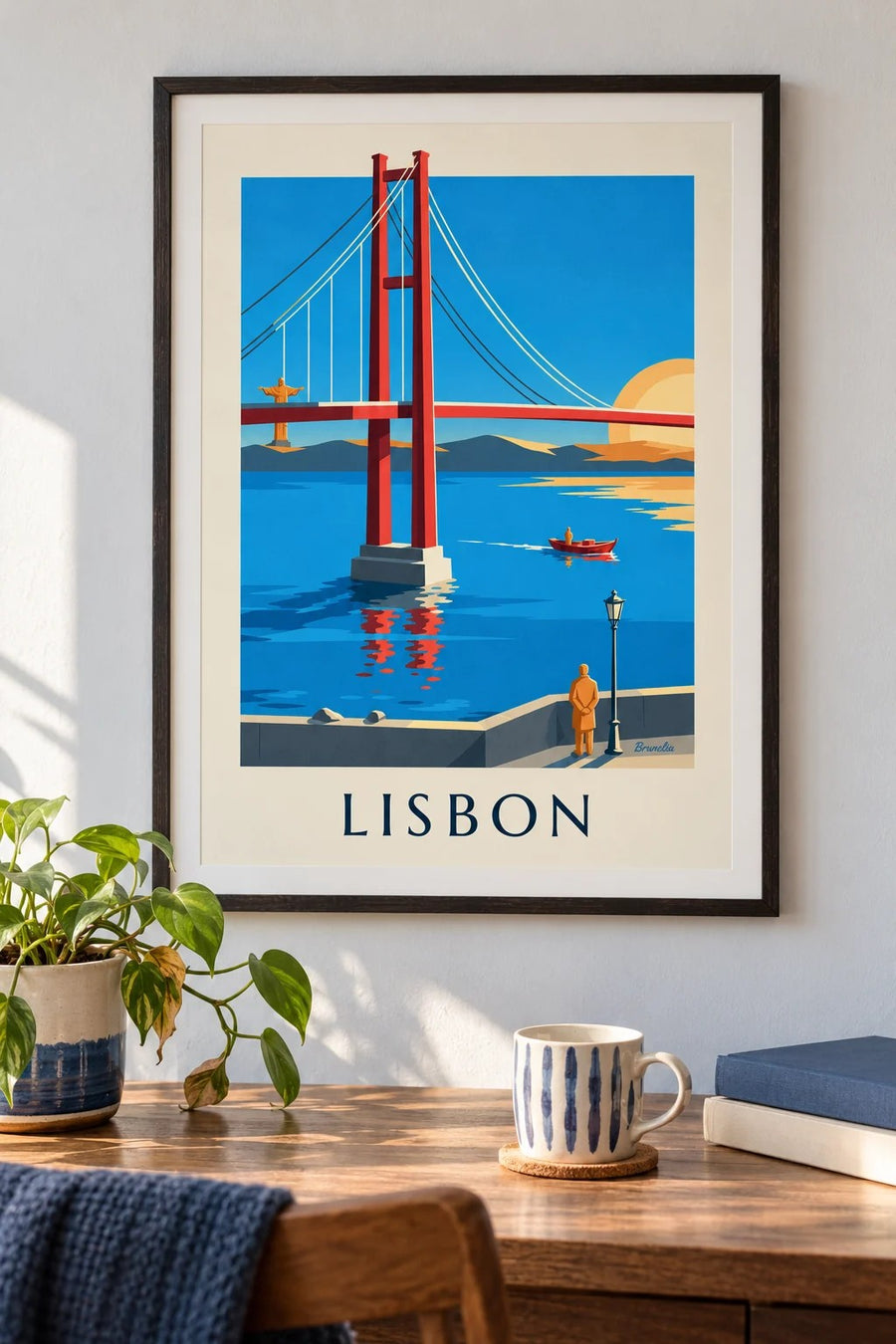 Lisbon 25 de Abril Bridge over the Tagus poster: framed on the wall