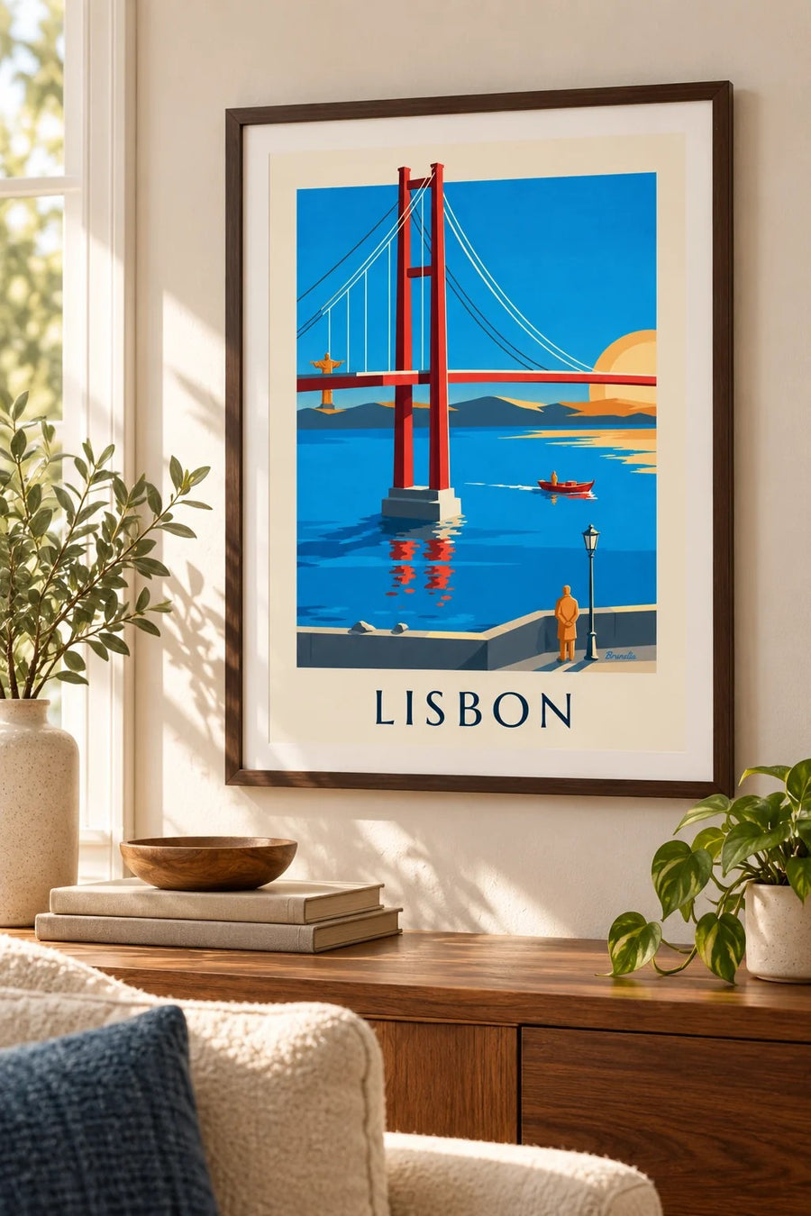 Lisbon 25 de Abril Bridge over the Tagus poster: small A4 size, framed