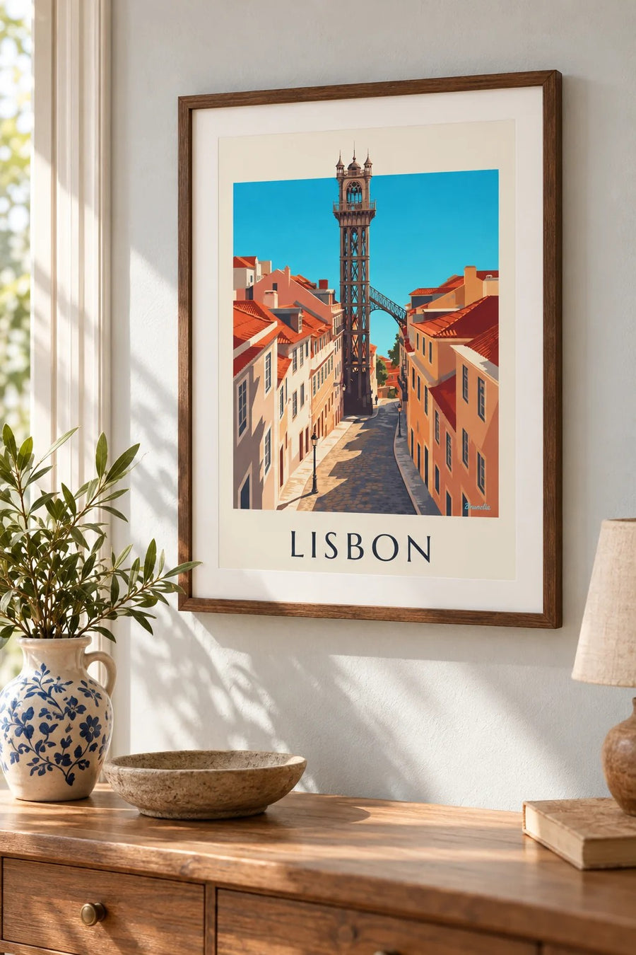 Santa Justa Lift in Lisbon poster: small A4 size, framed