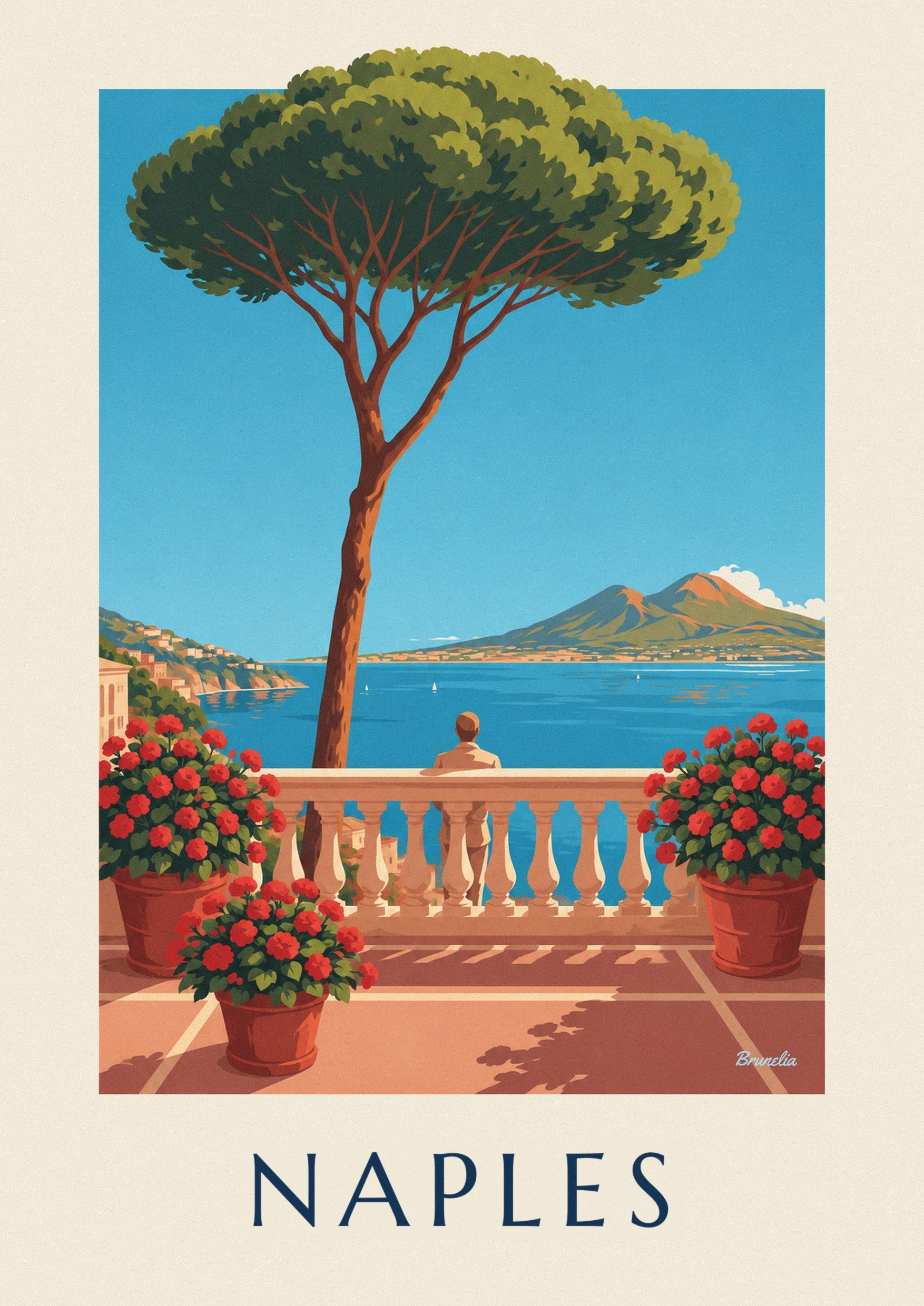 Bay of Naples and Vesuvius from a terrace poster: close-up detail