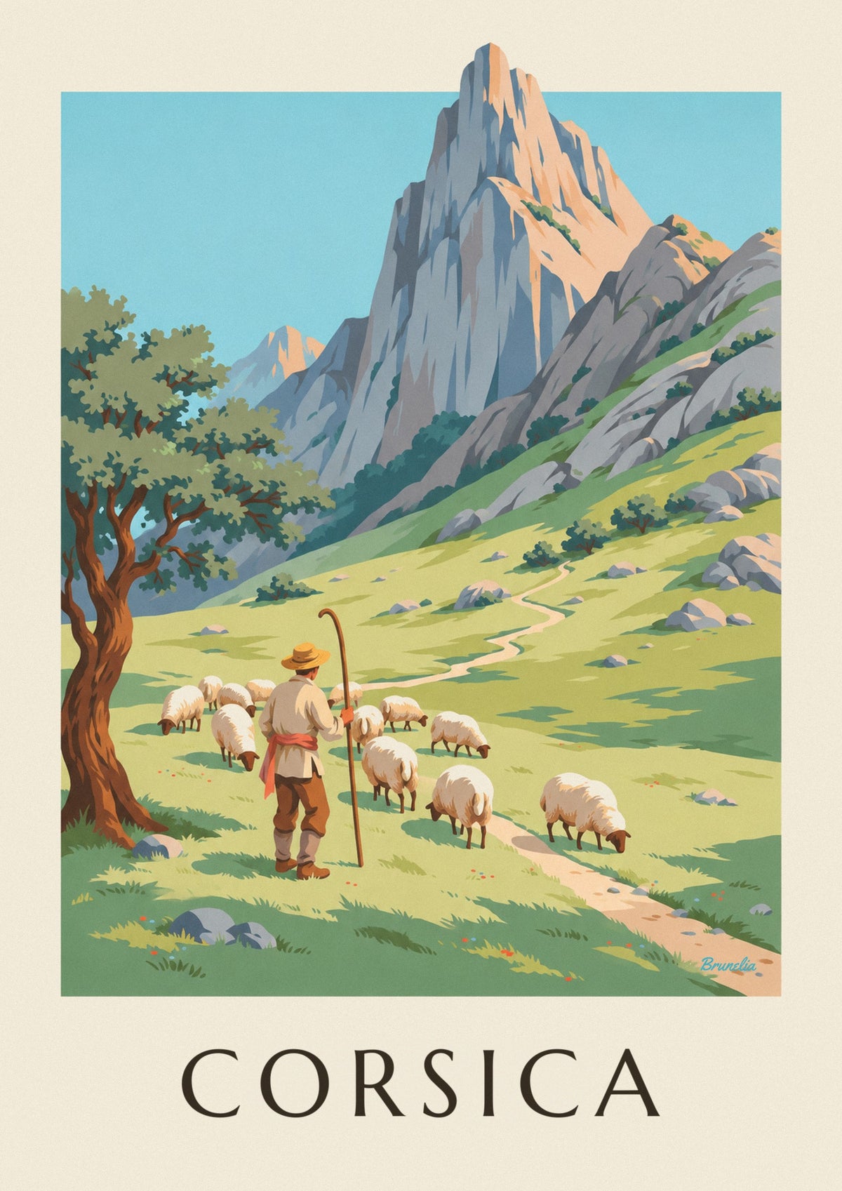 Shepherd and sheep in the Corsican mountains poster