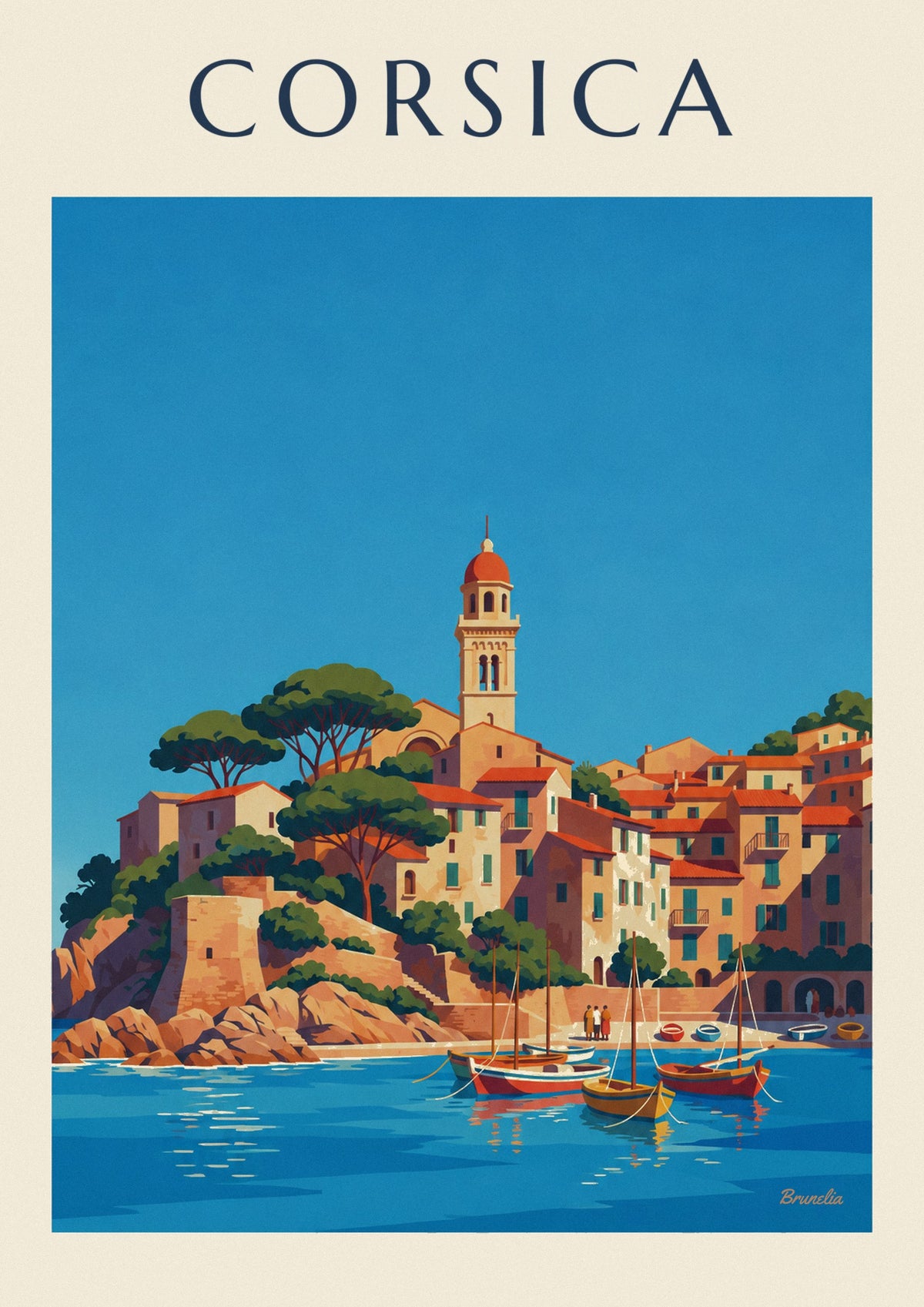 Corsican coastal village and little harbor on the Mediterranean poster