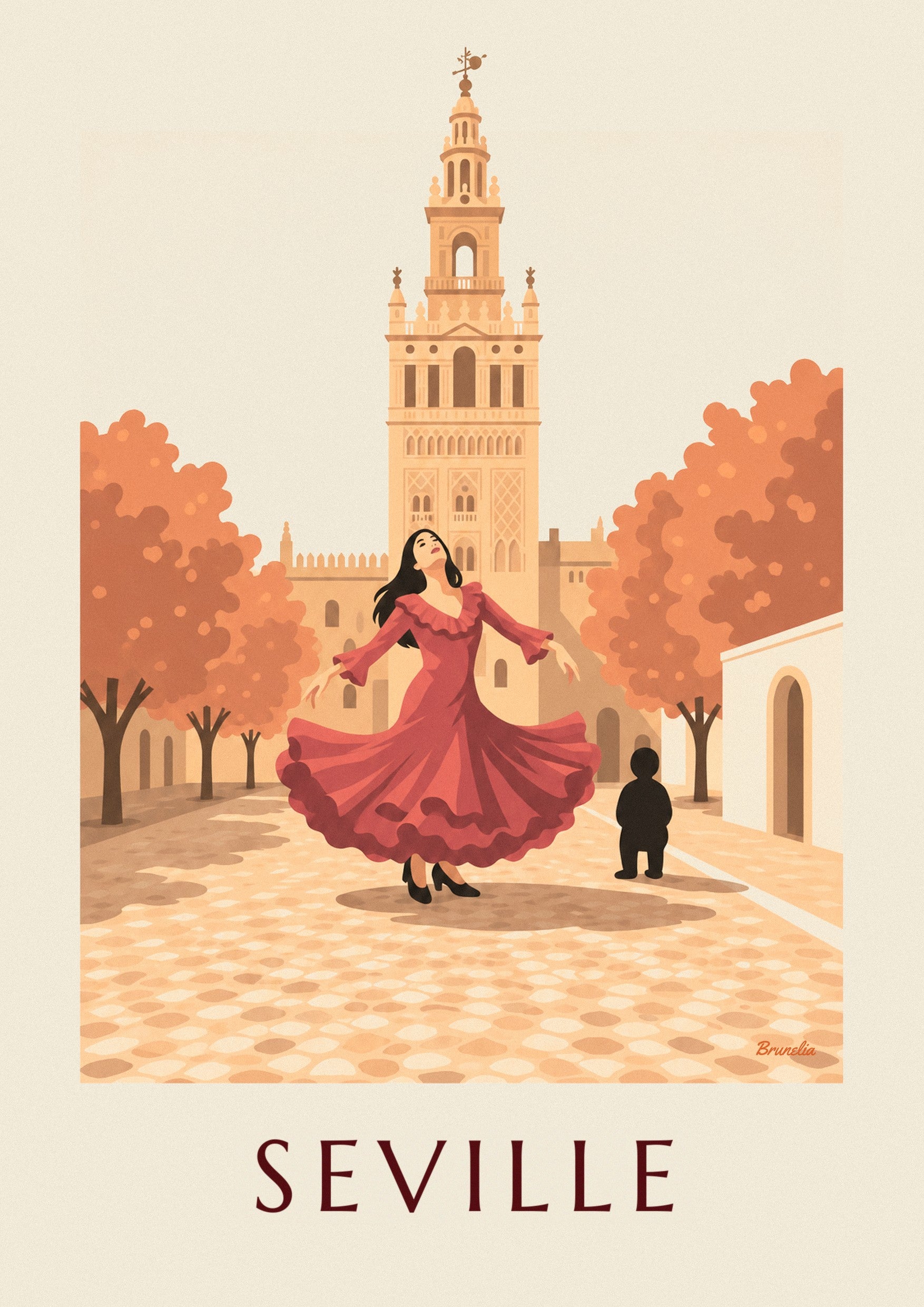 Flamenco dancer before the Giralda in Seville poster: close-up detail