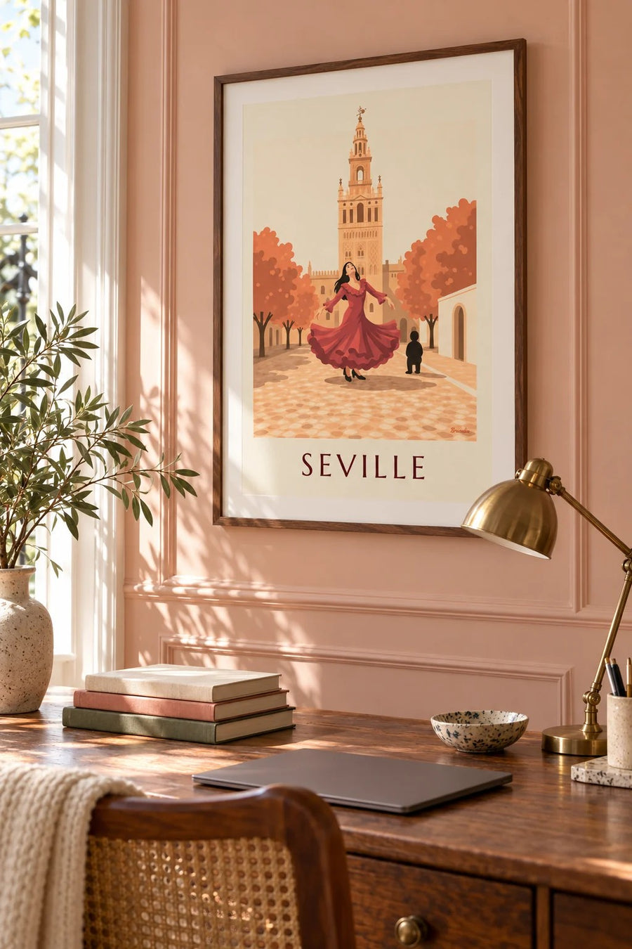 Flamenco dancer before the Giralda in Seville poster: framed on the wall
