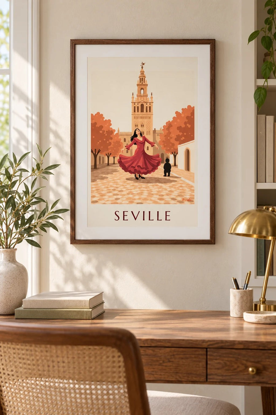 Flamenco dancer before the Giralda in Seville poster: small A4 framed size