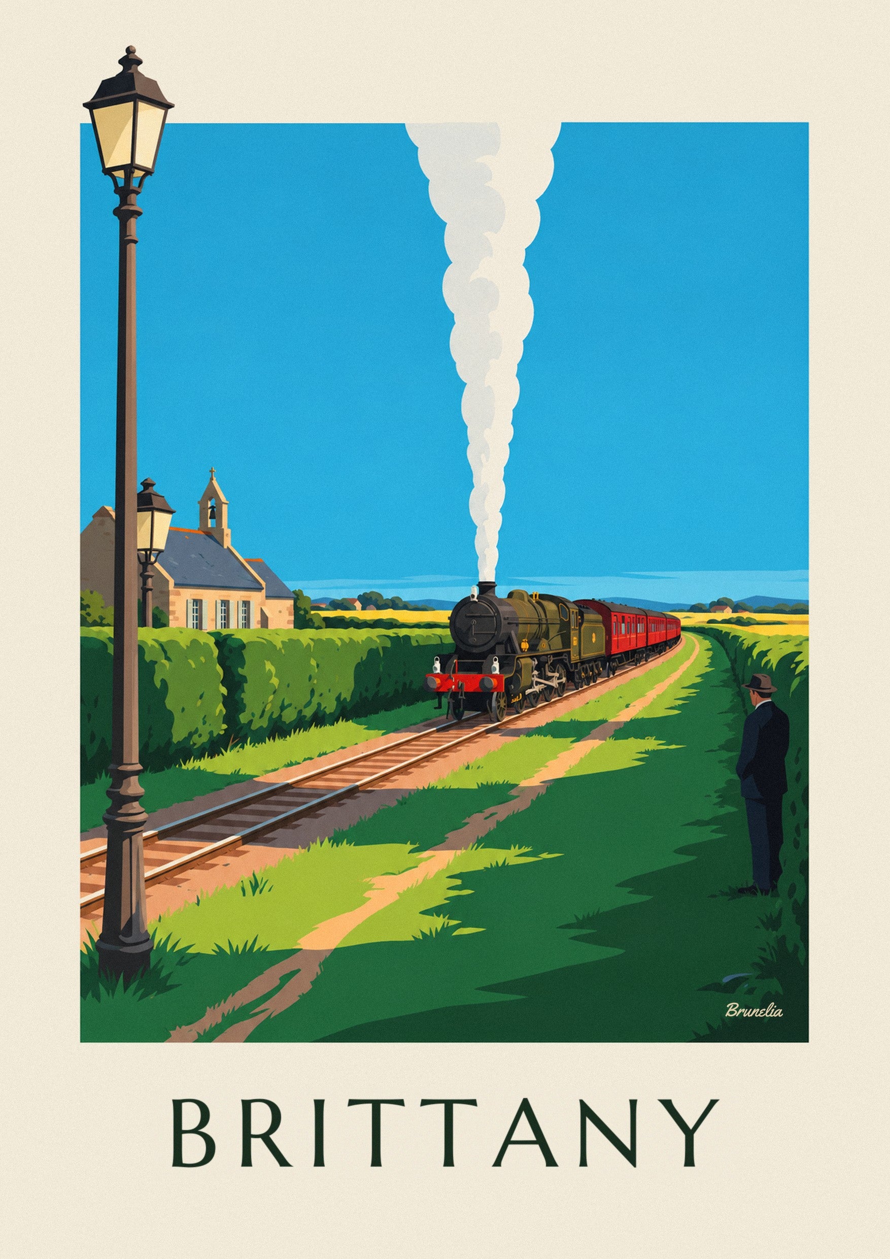 Steam locomotive in the Brittany countryside poster: close-up detail