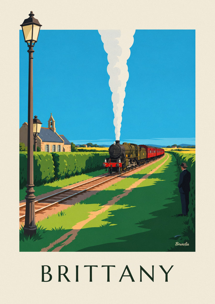 Steam locomotive in the Brittany countryside poster