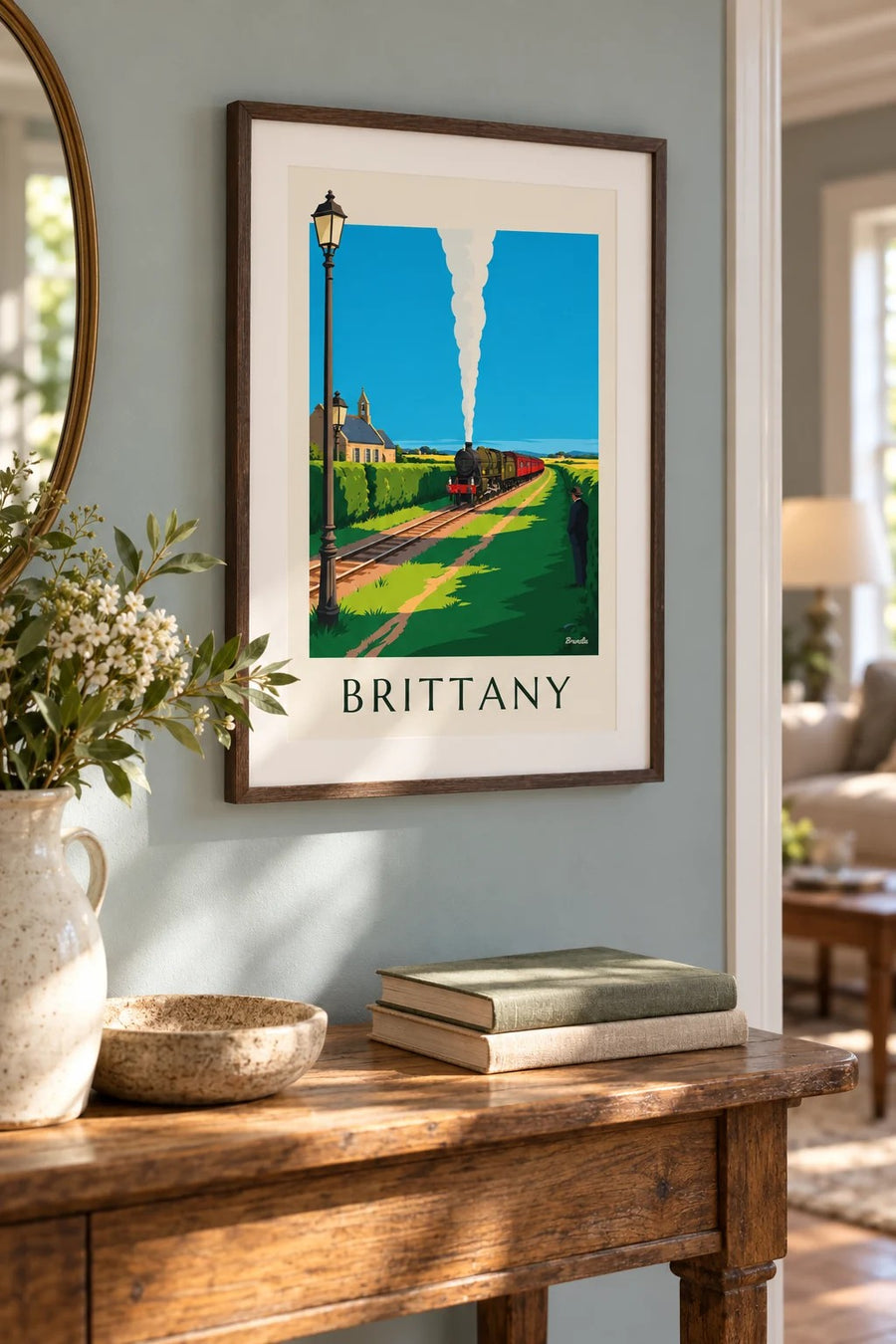 Steam locomotive in the Brittany countryside poster: small A4 size, framed